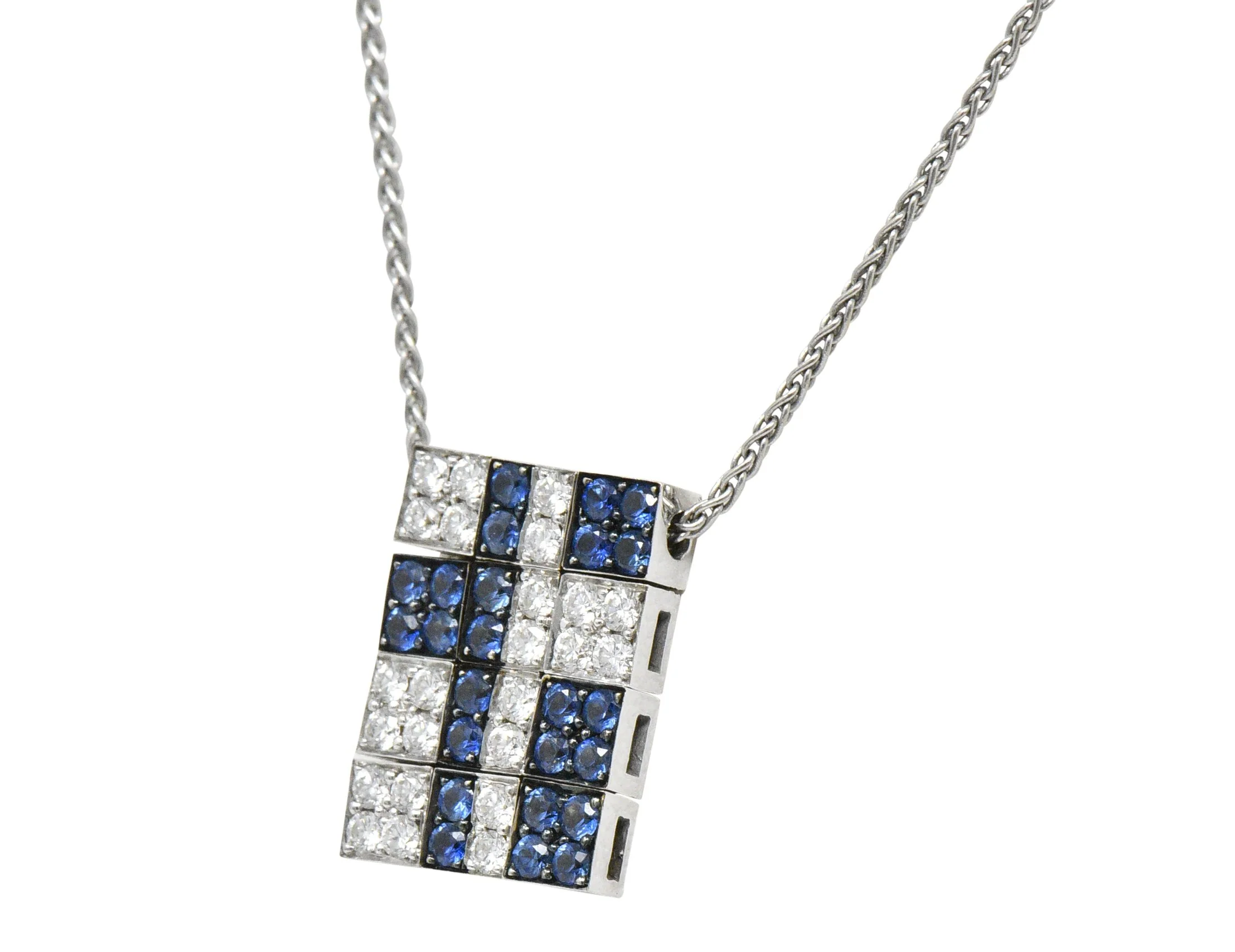 Bulgari 1.25 CTW Diamond Sapphire 18 Karat White Gold Enigma Necklace - Image 4
