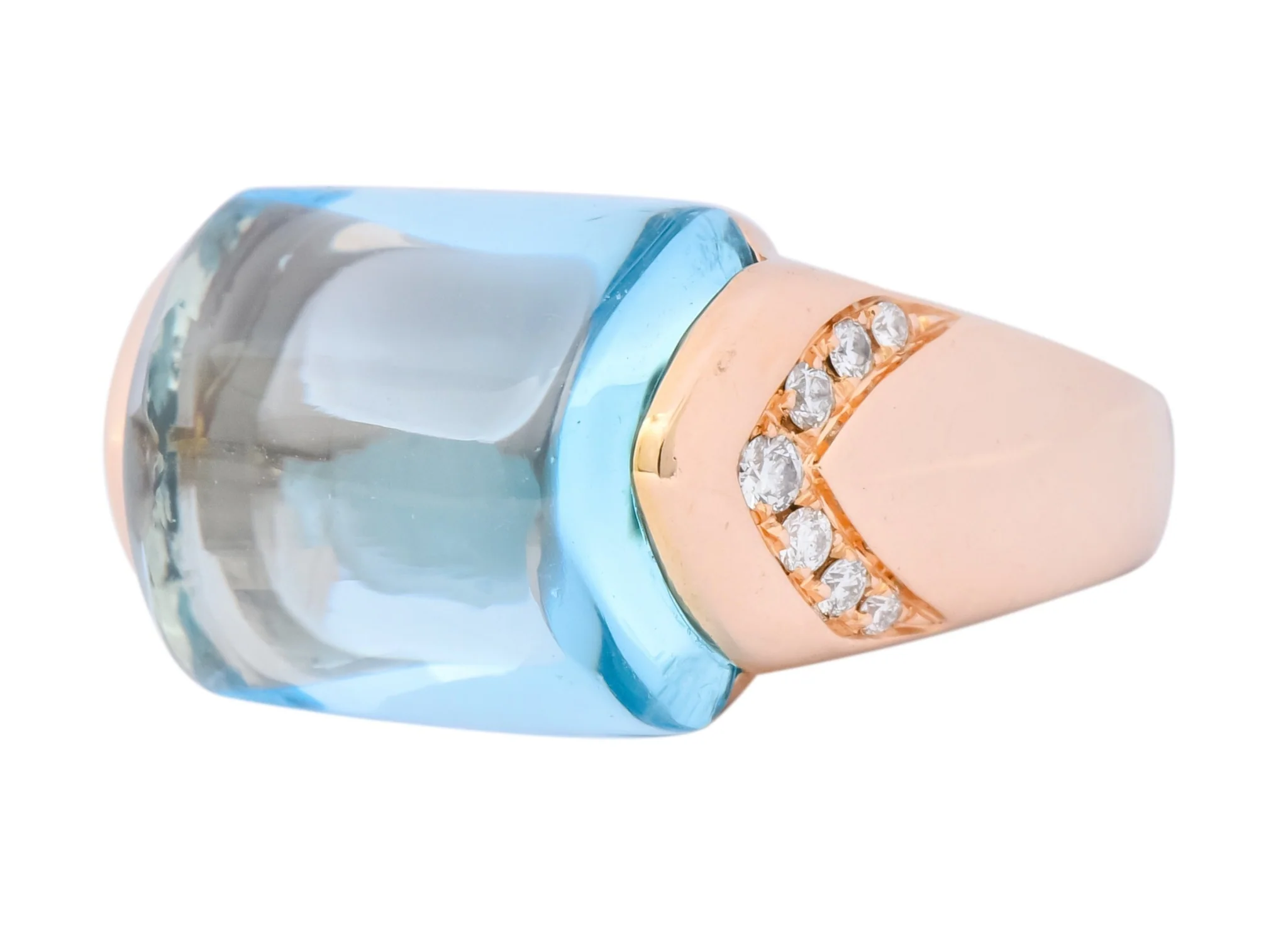 Bulgari 14.24 CTW Blue Topaz Diamond 18 Karat Gold Italian Tronchetto Ring - Image 6