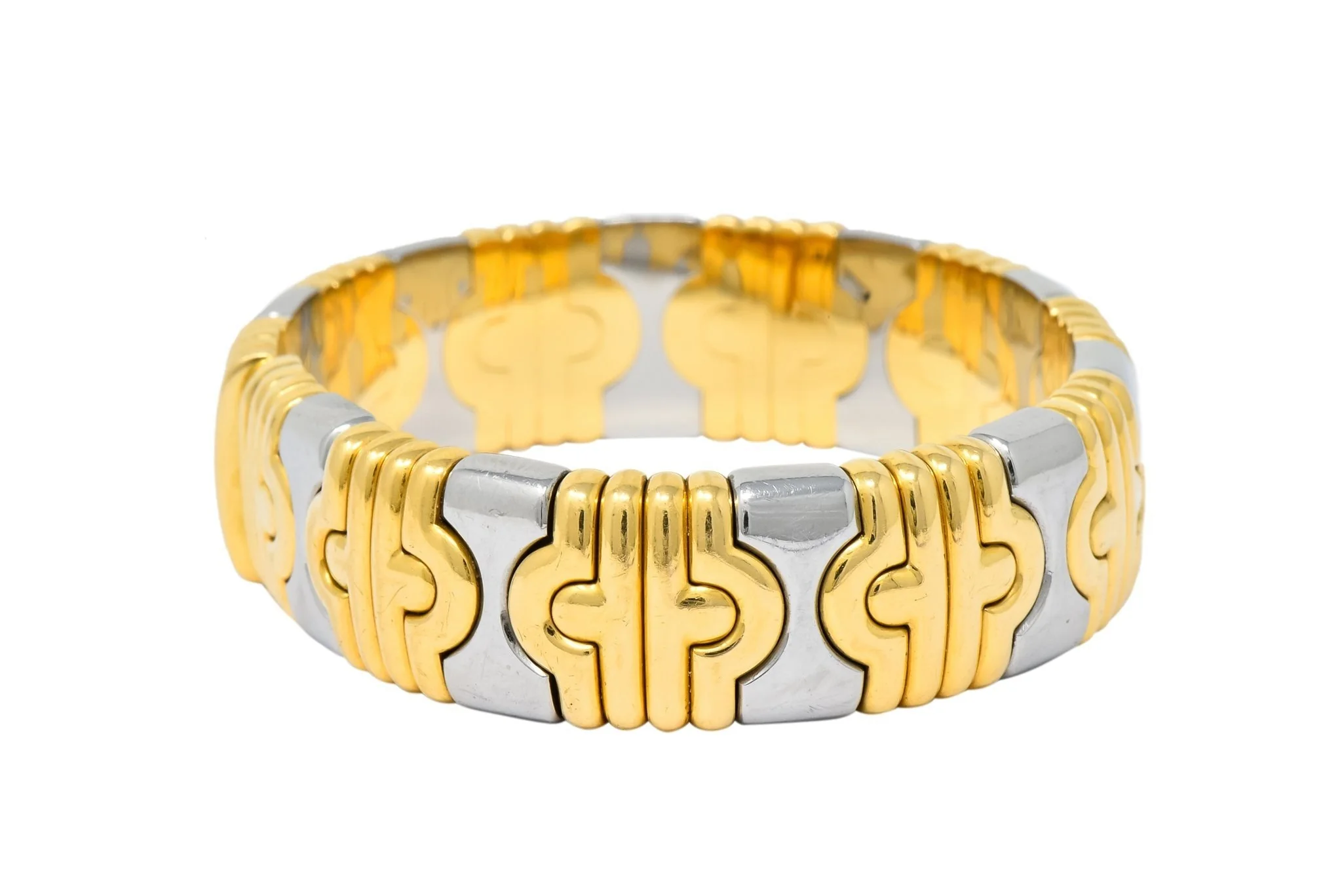 Bulgari 18 Karat Gold Stainless Steel Parentesi Bangle Bracelet - Image 3