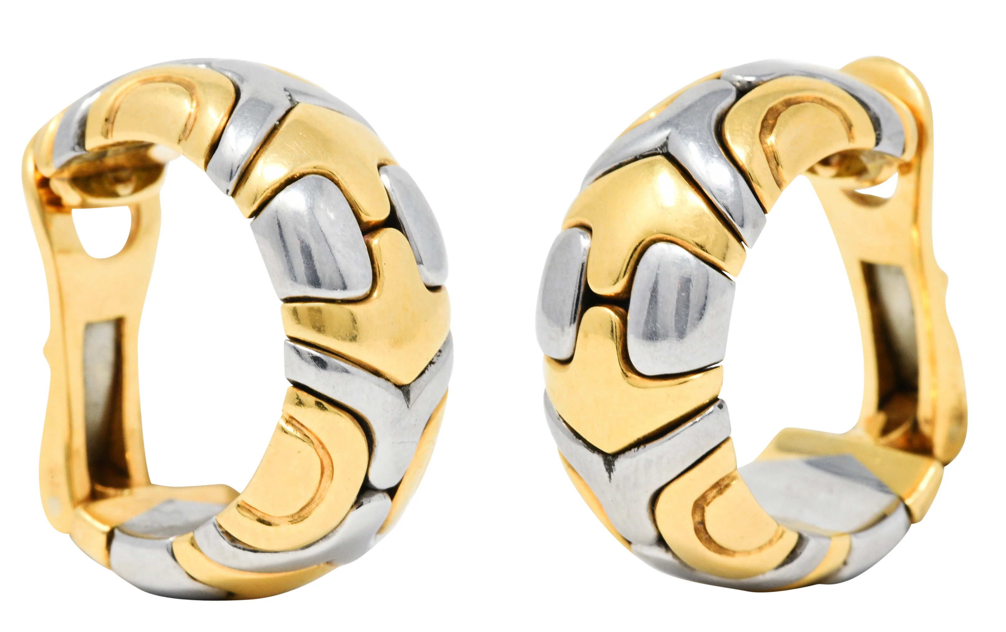 Bulgari 18 Karat Gold Stainless Steel Parentesi Ear-Clip Earrings - Image 6