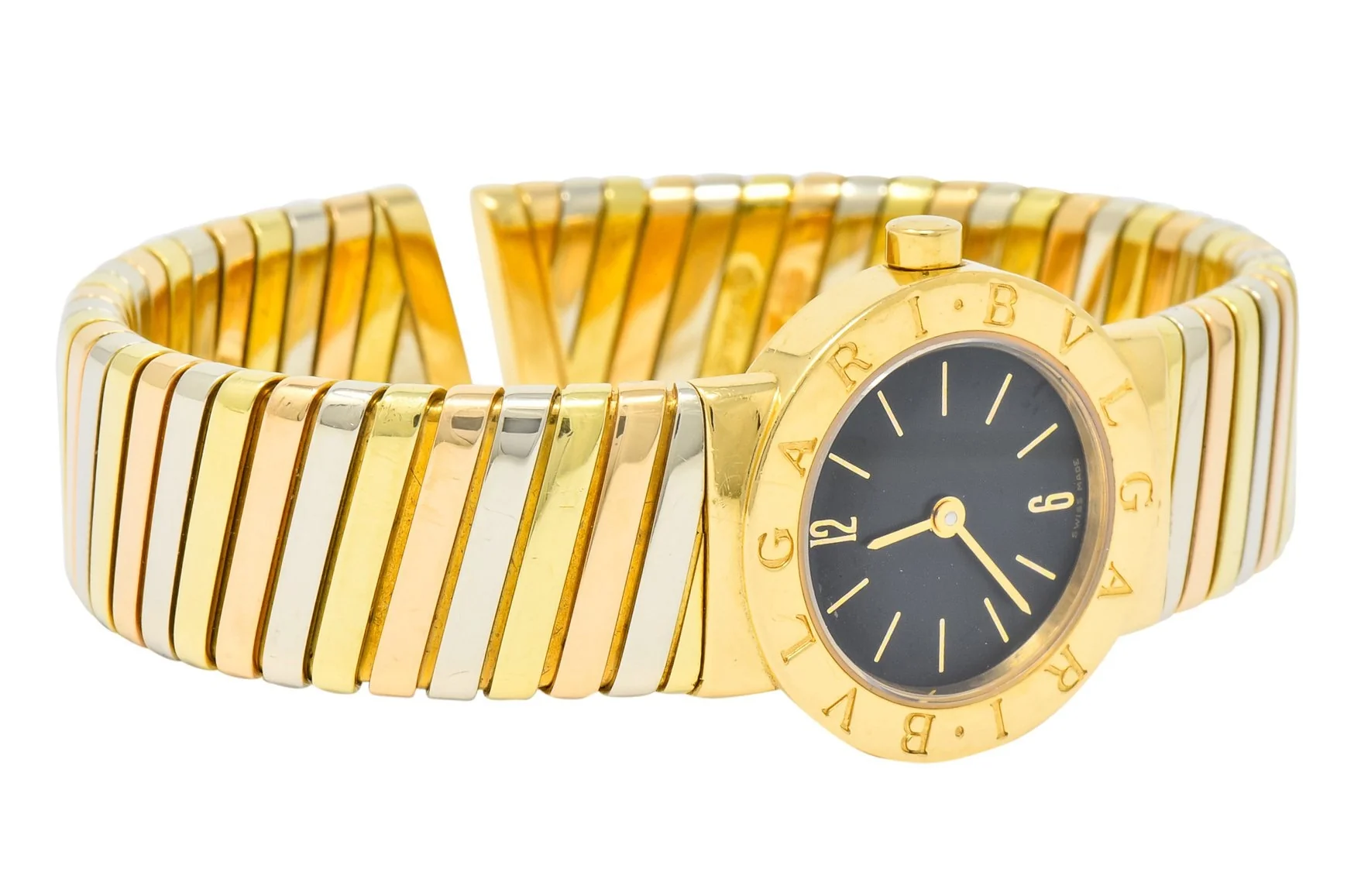 Bulgari 18 Karat Tri-Color Gold Tubogas Serpenti Flex Band Quartz Wrist Watch - Image 5