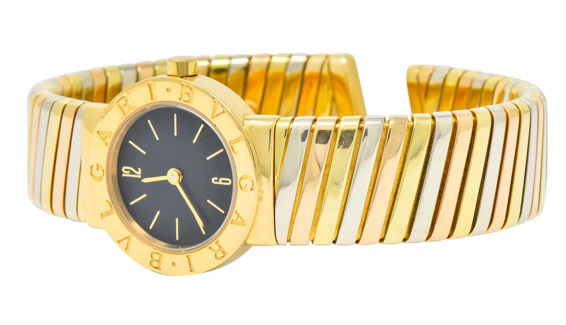 Bulgari 18 Karat Tri-Color Gold Tubogas Serpenti Flex Band Quartz Wrist Watch - Image 8