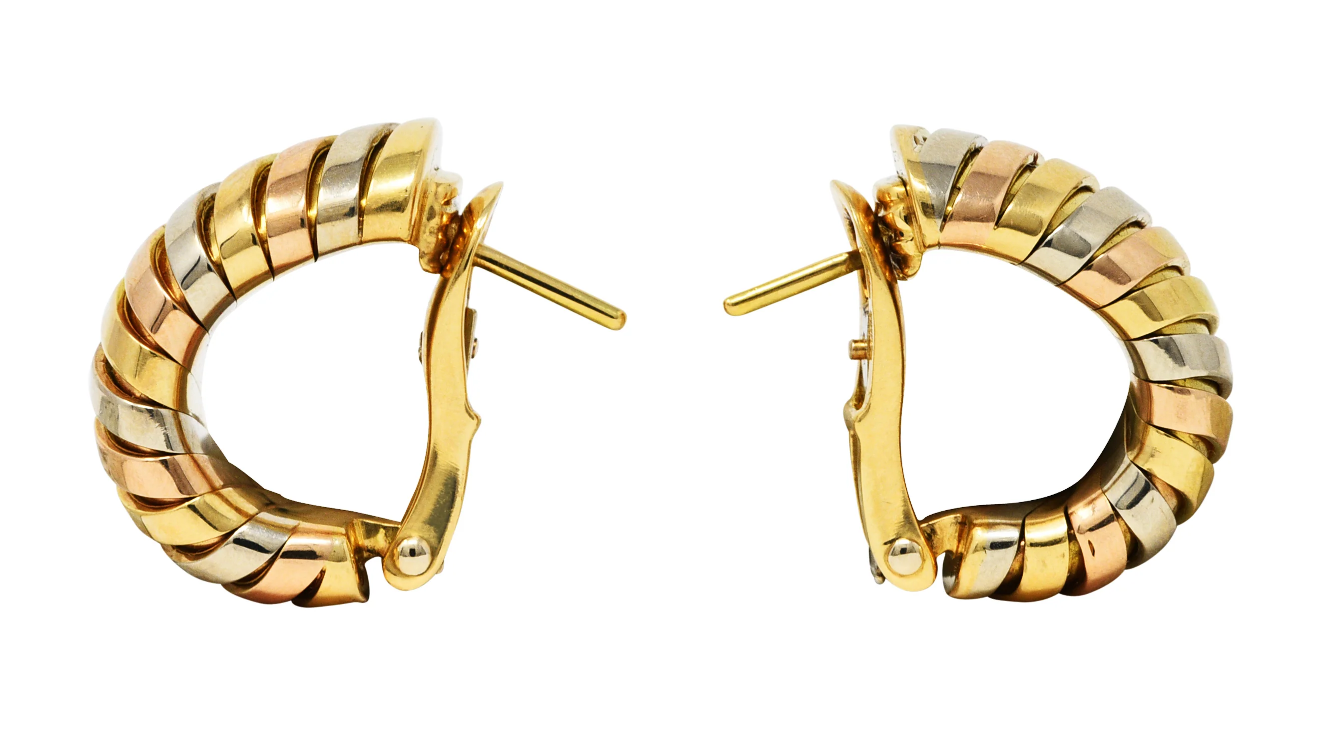 Bulgari 18 Karat Tri-Gold Tubogas J-Hoop Vintage Ear-Clip Earrings - Image 2