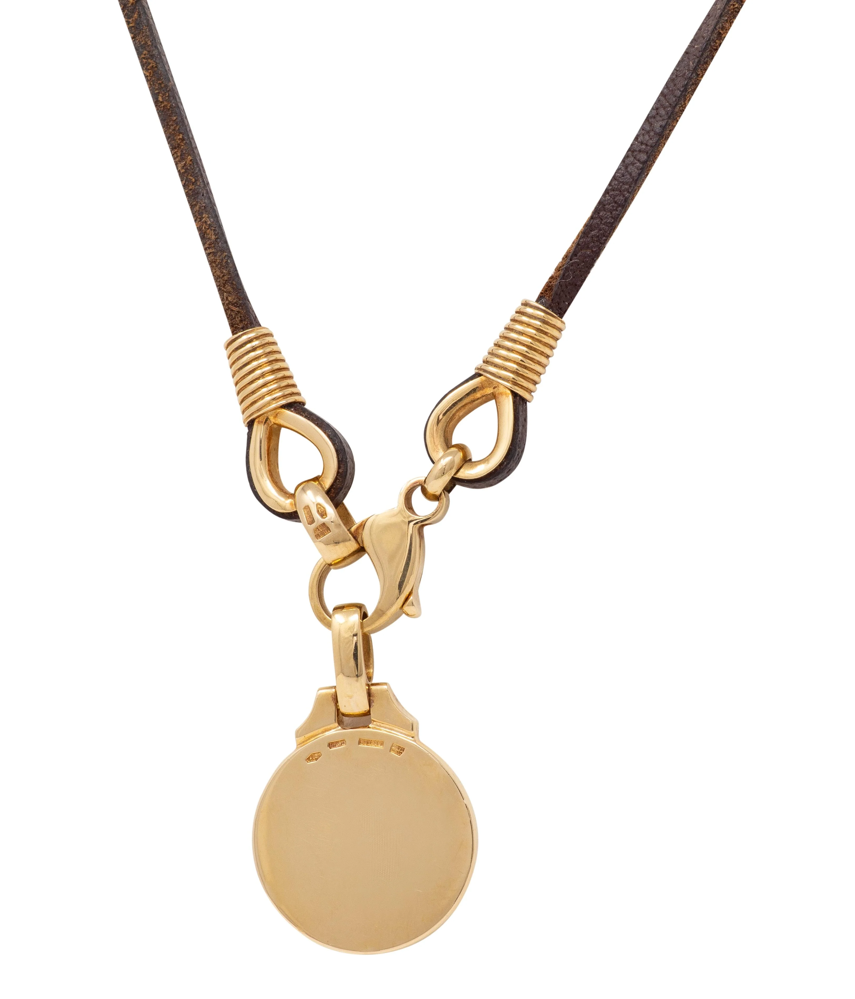 Bulgari 18 Karat Yellow White Gold Pisces Zodiac Vintage Leather Pendant Necklace - Image 5