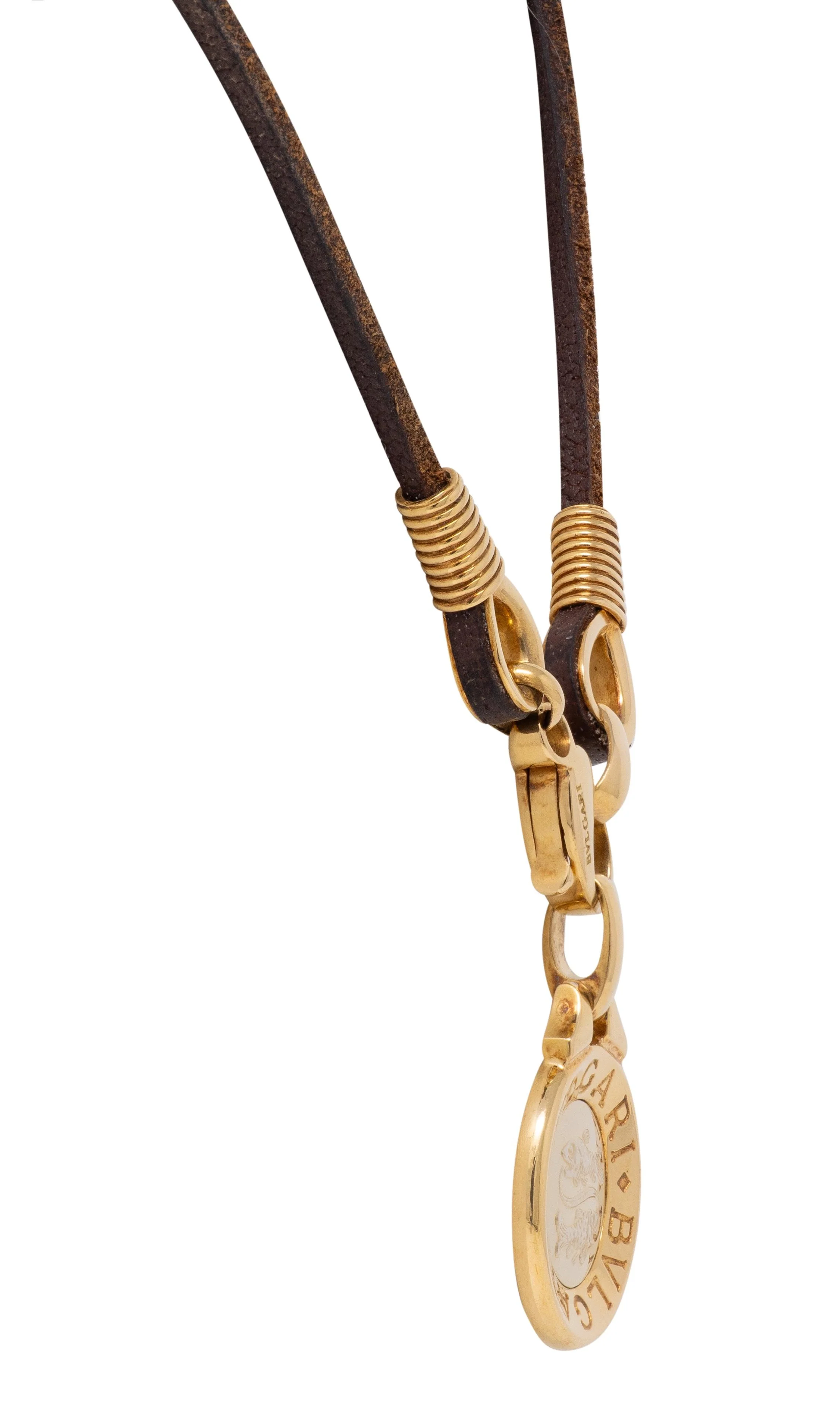 Bulgari 18 Karat Yellow White Gold Pisces Zodiac Vintage Leather Pendant Necklace - Image 6