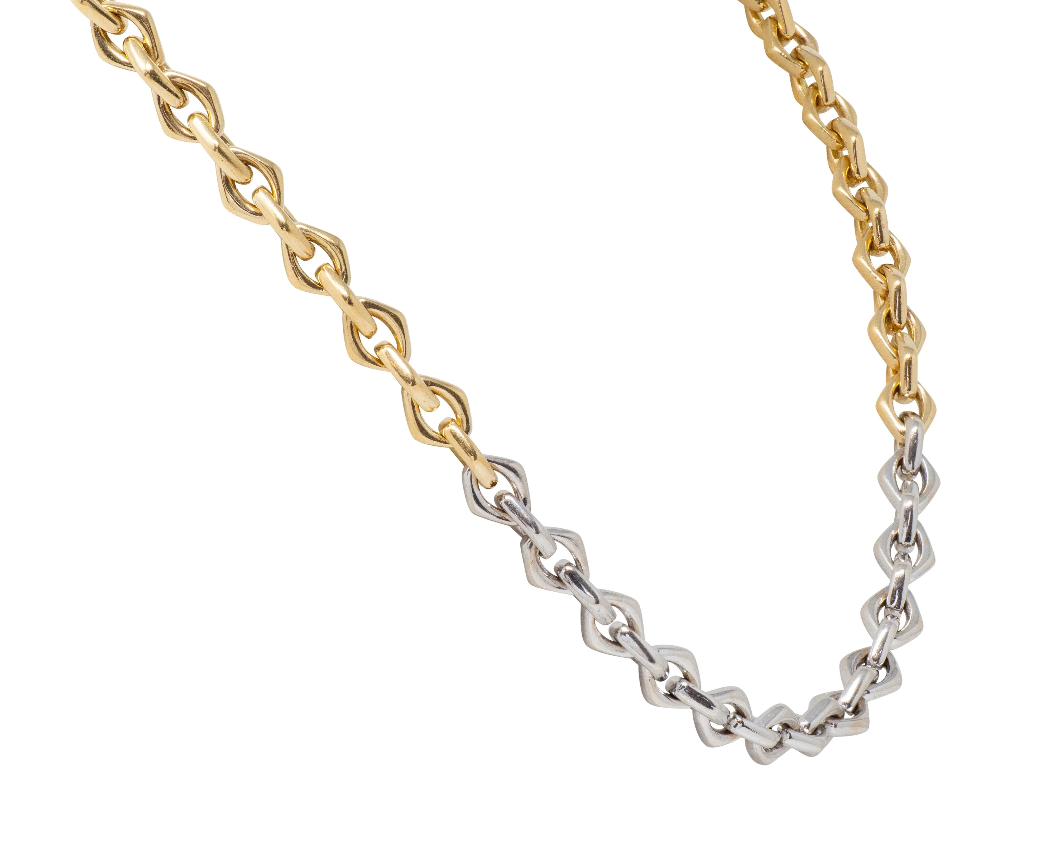 Bulgari 1970's 18 Karat Two-Tone Yellow White Gold Vintage Unisex Navette Chain Link Necklace - Image 6