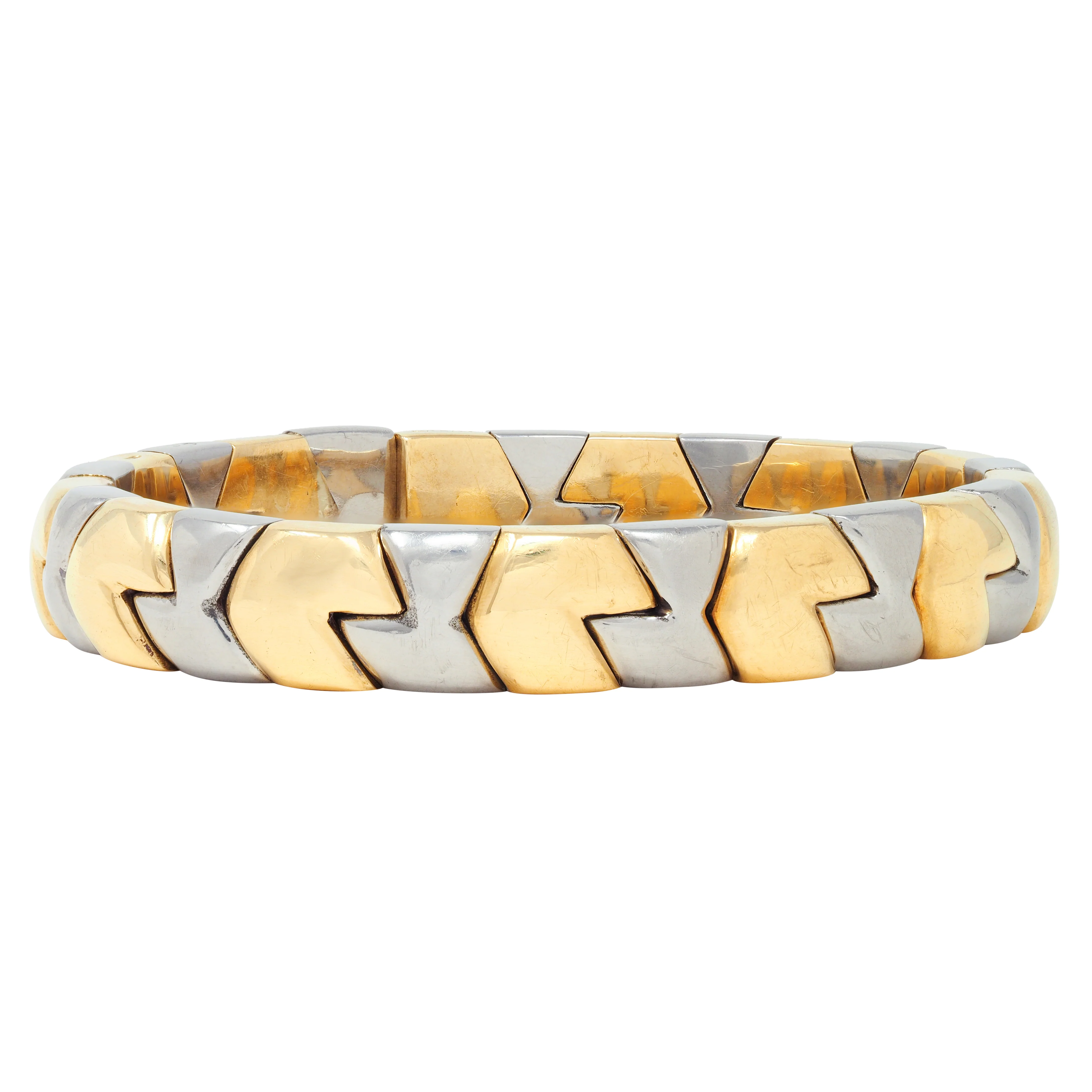 Bulgari 1980's 18 Karat Gold Stainless Steel Spiga Vintage Cuff Bracelet - Image 2
