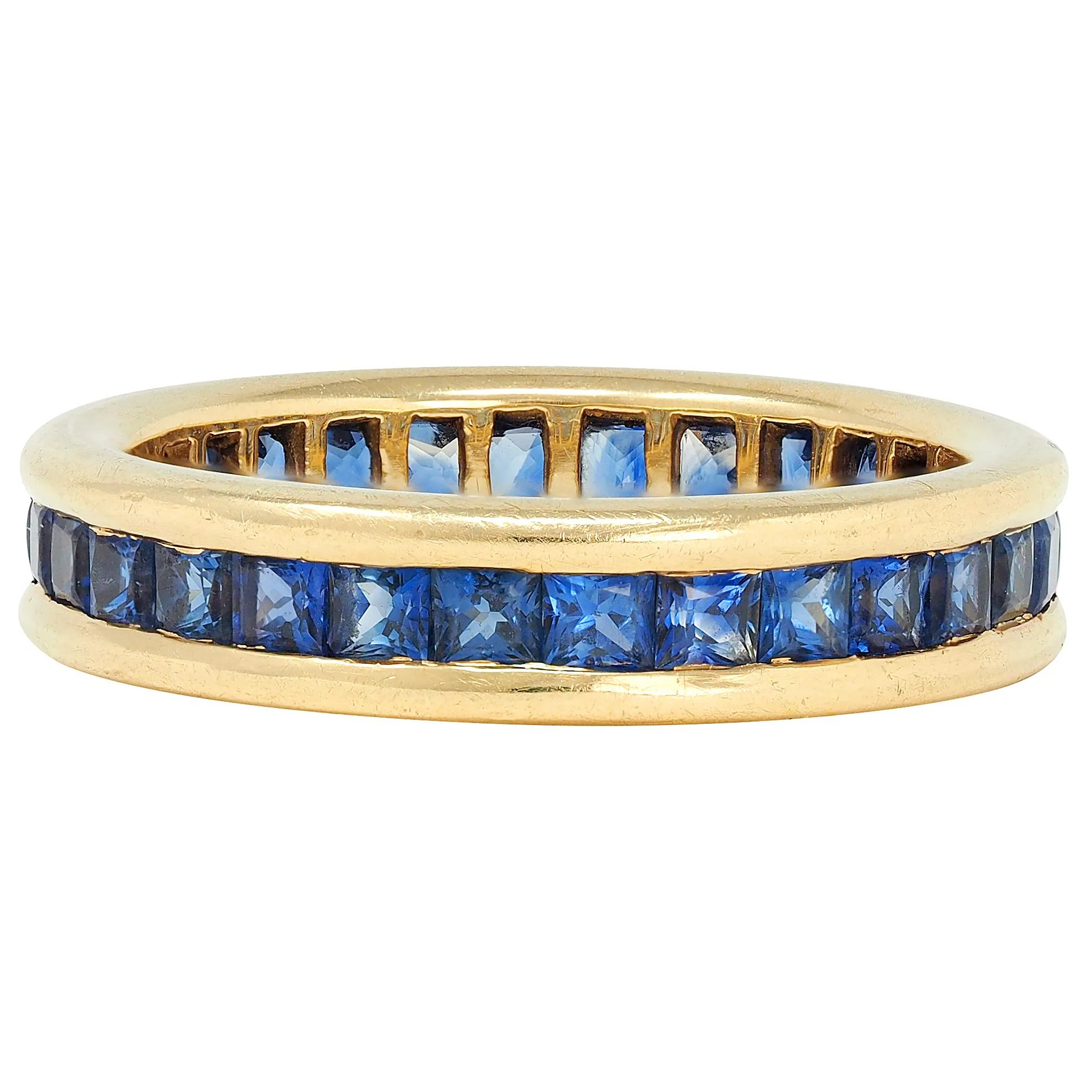 Bulgari 1980's Blue Sapphire 18 Karat Yellow Gold Vintage Eternity Channel Band Ring - Image 3