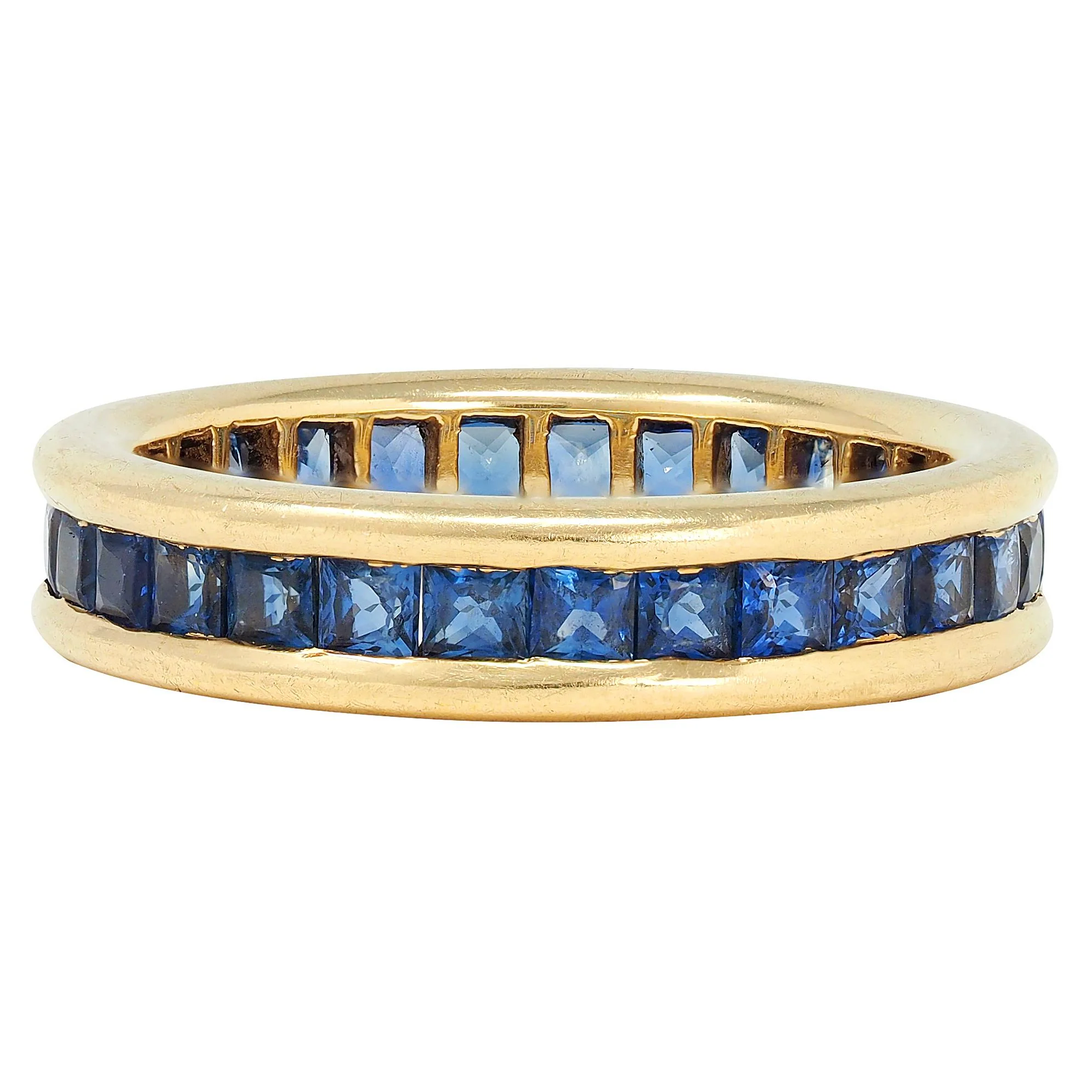 Bulgari 1980's Blue Sapphire 18 Karat Yellow Gold Vintage Eternity Channel Band Ring - Image 4