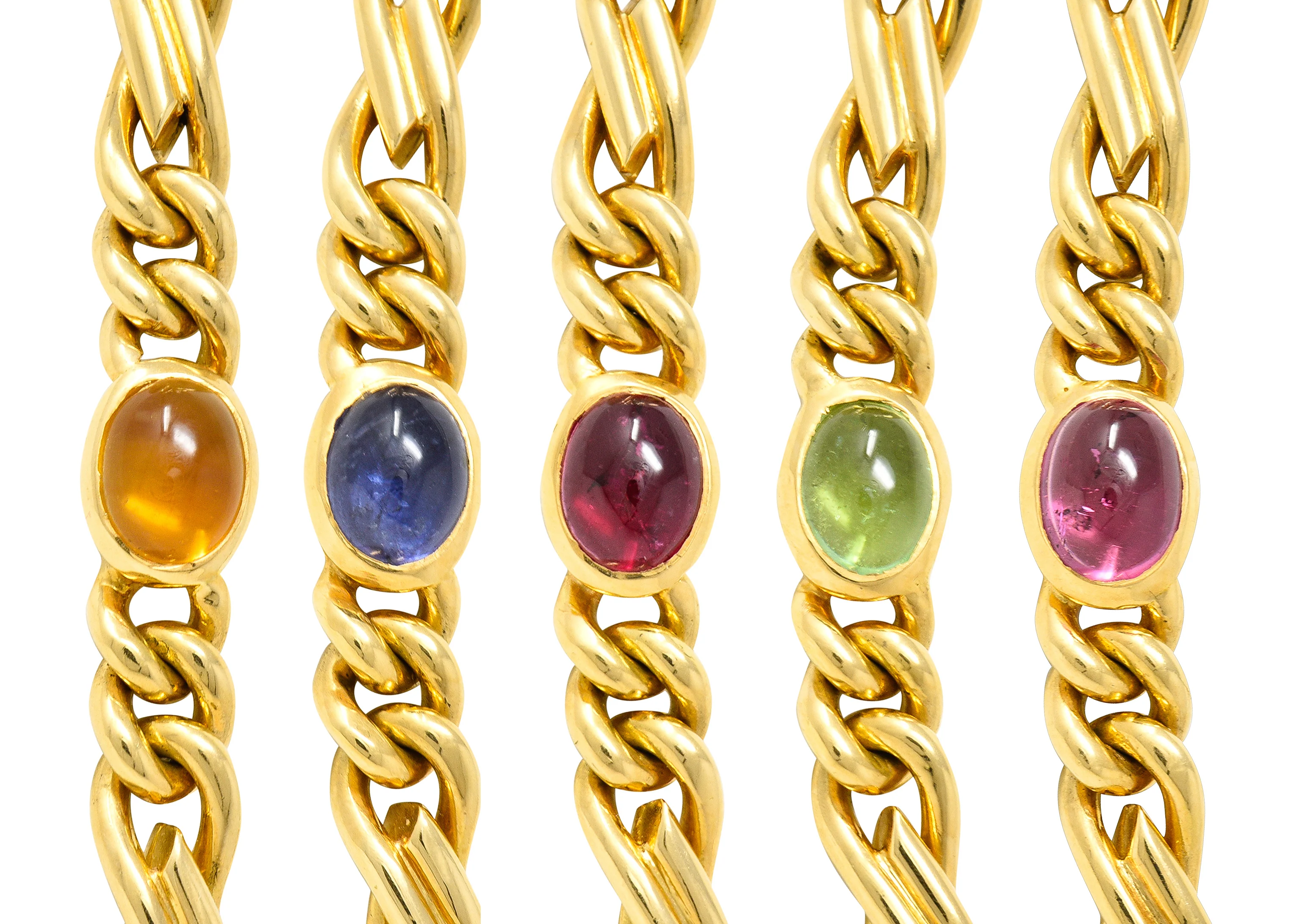 Bulgari 1980's Citrine Sapphire Tourmaline Cabochon 18 Karat Yellow Gold Figaro Chain Vintage Multi-Gem Necklace - Image 10