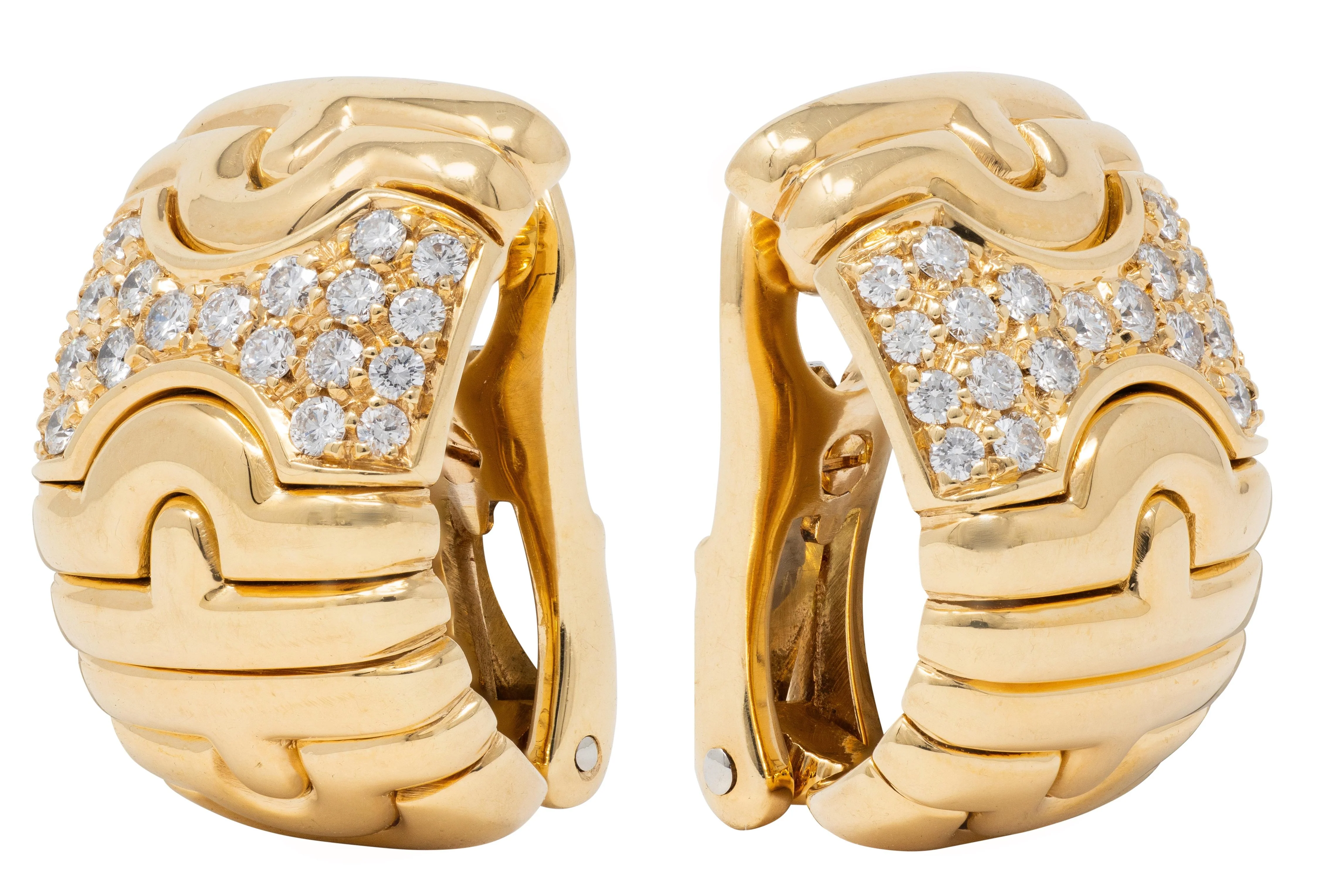 Bulgari 1980's Diamond 18 Karat Yellow Gold Vintage Parentesi Ear-Clip Earrings - Image 3