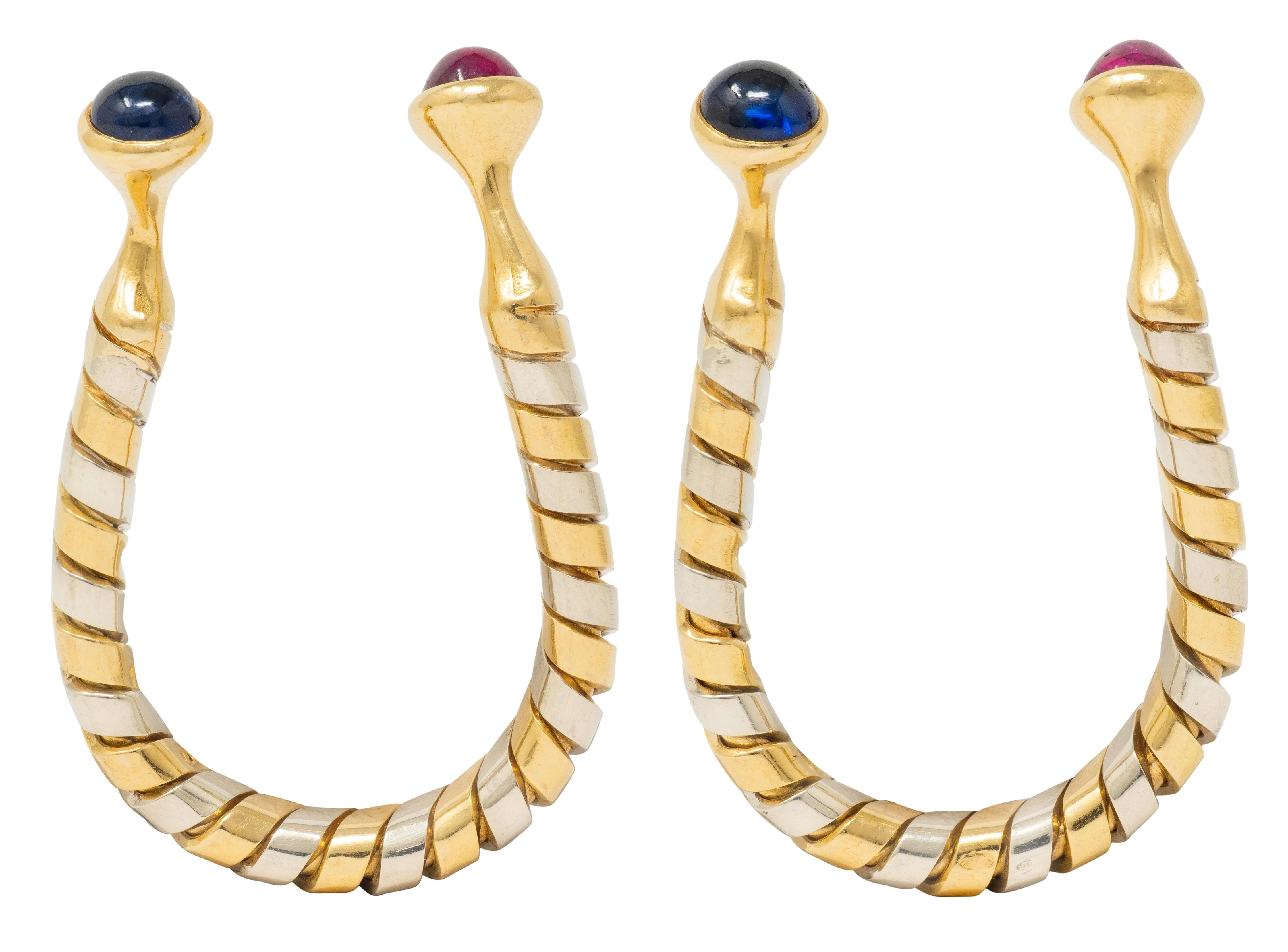 Bulgari 1980's Ruby Sapphire 18 Karat Two-Tone Gold Vintage Serpenti Tubogas Cufflinks - Image 2