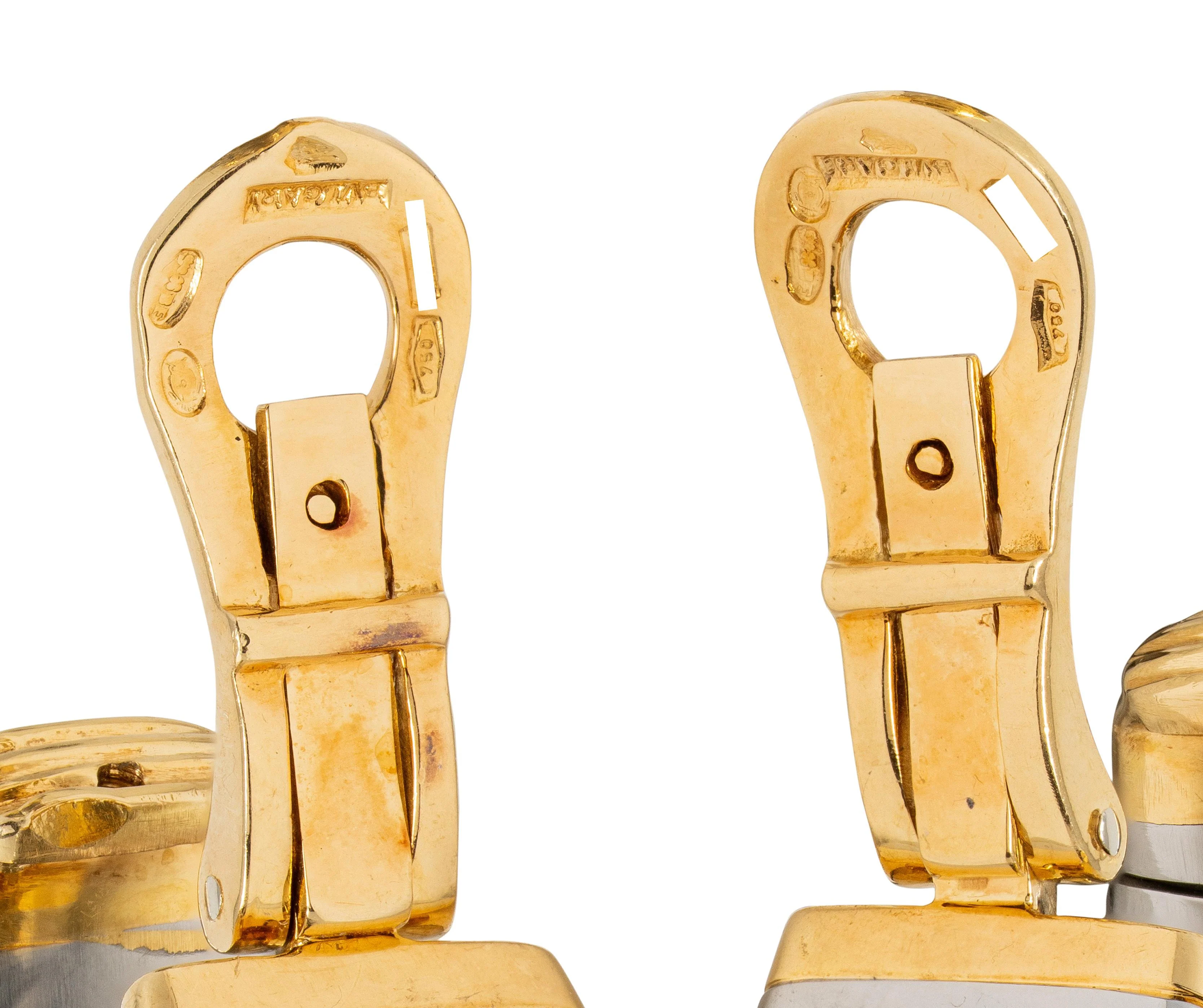 Bulgari 1980's Tourmaline 18 Karat Yellow Stainless Steel Vintage Tubogas Serpenti J-Hoop Ear-Clip Earrings - Image 7