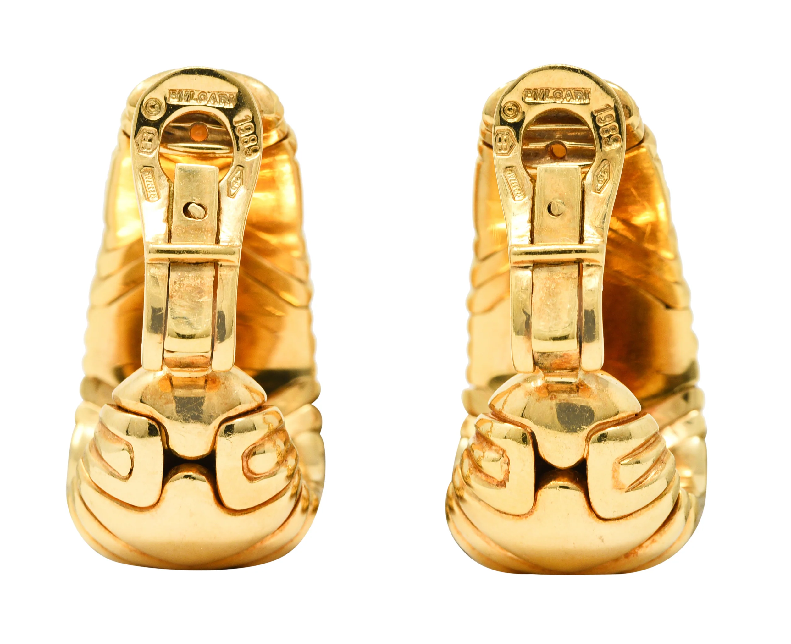 Bulgari 1989 2.04 CTW Diamond 18 Karat Yellow Gold Parentesi Vintage J-Hoop Ear-Clip Earrings - Image 3