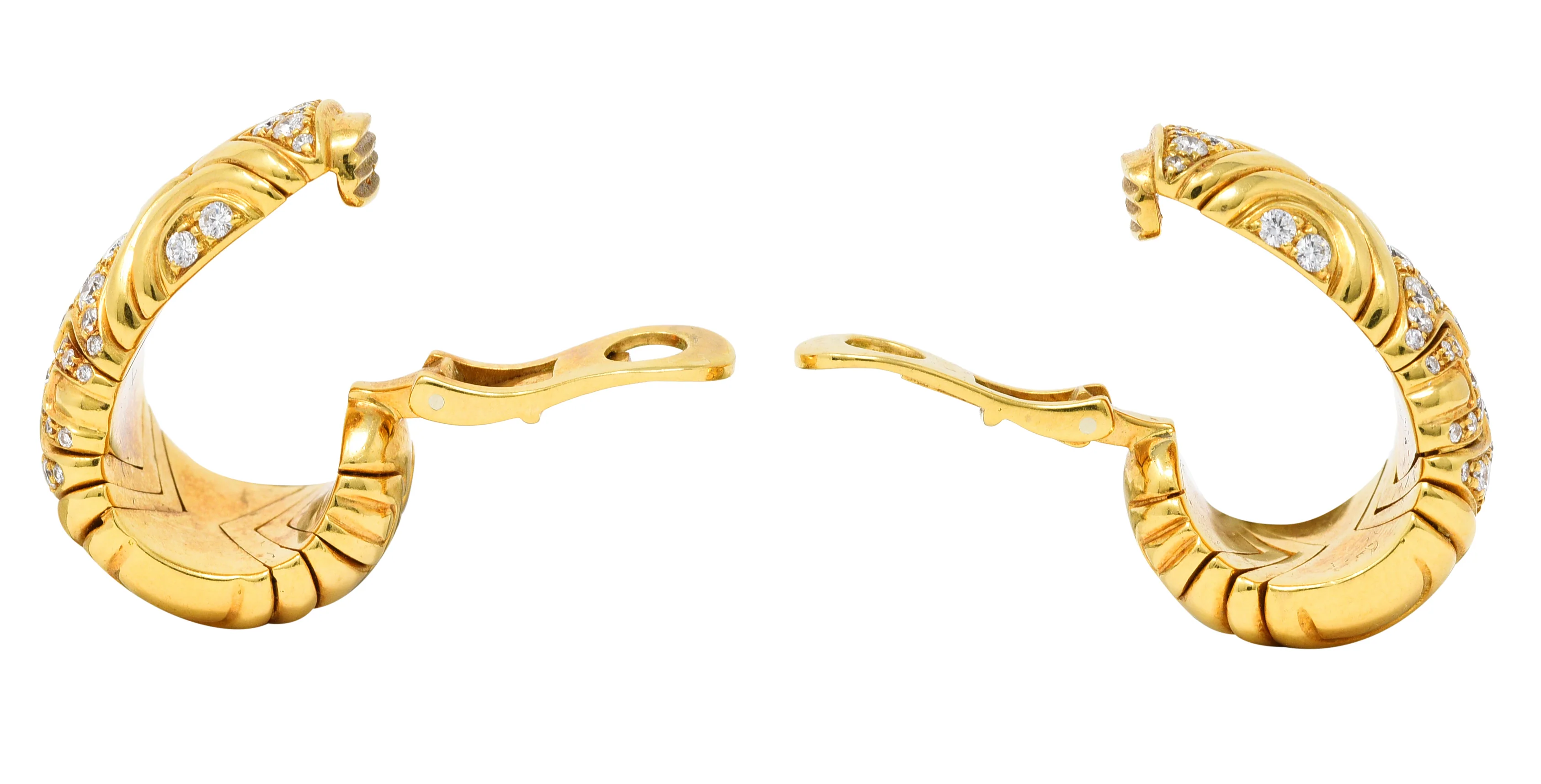 Bulgari 1989 2.04 CTW Diamond 18 Karat Yellow Gold Parentesi Vintage J-Hoop Ear-Clip Earrings - Image 4
