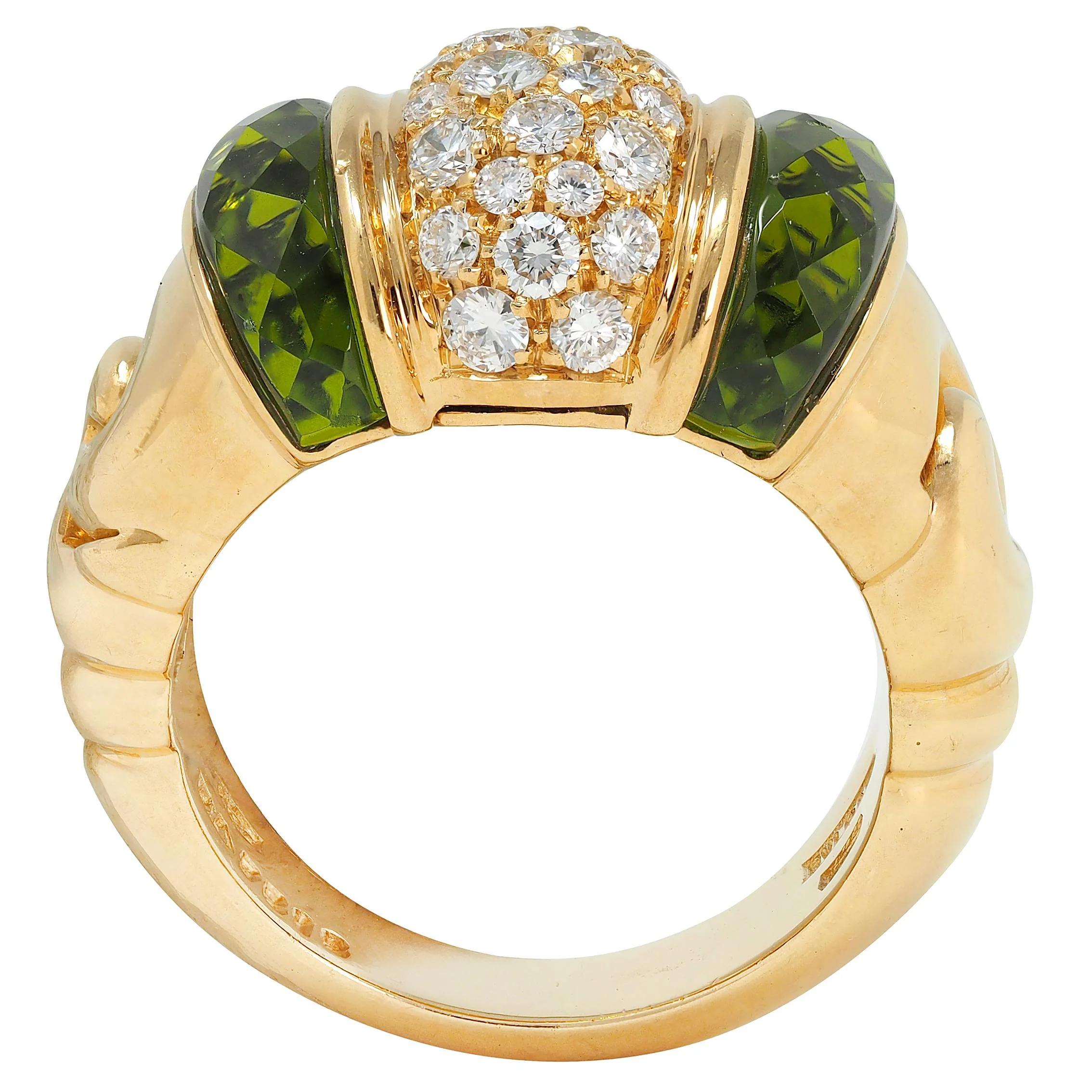 Bulgari 1990 1.16 CTW Diamond Peridot 18 Karat Yellow Gold Vintage Passo Doppio Ring - Image 3