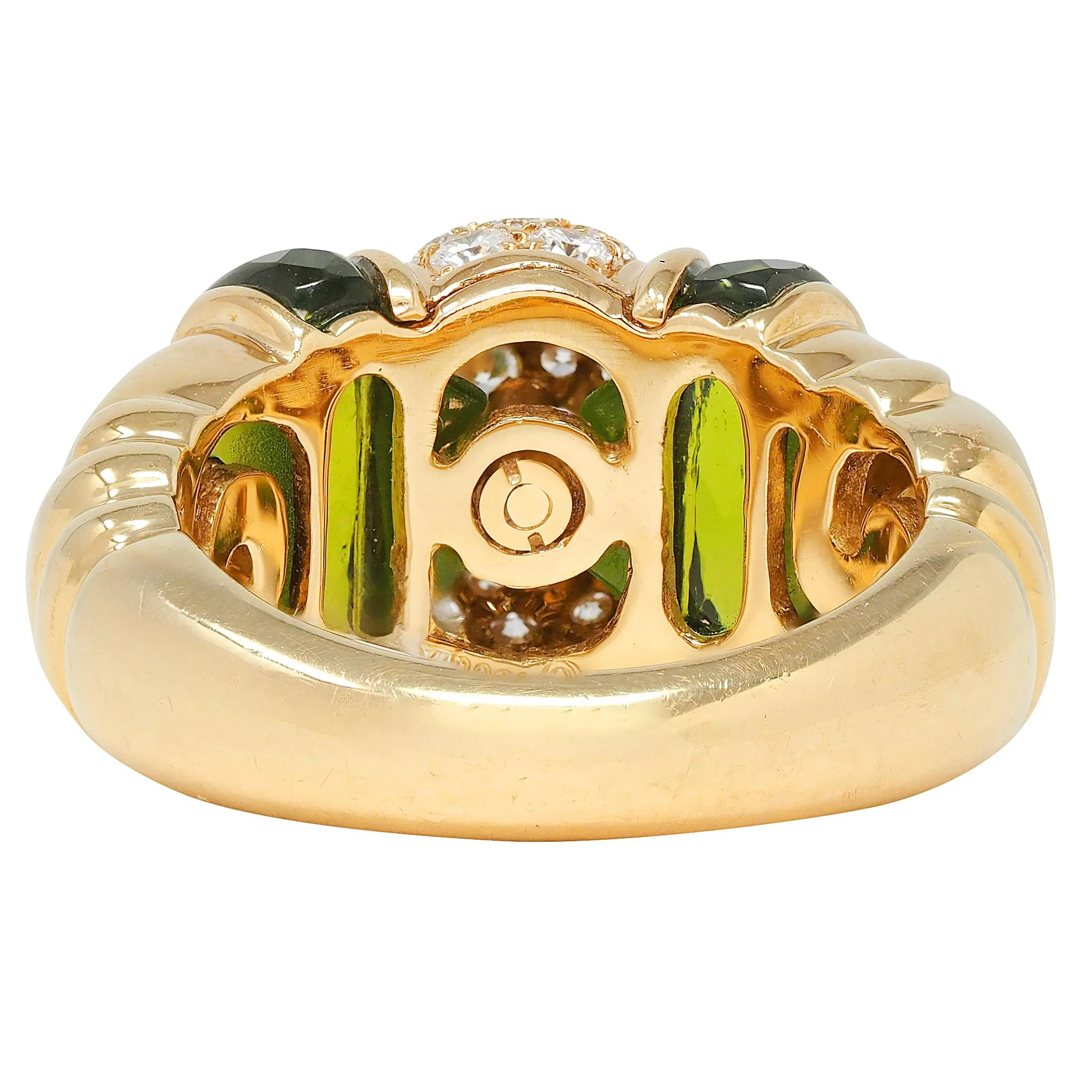 Bulgari 1990 1.16 CTW Diamond Peridot 18 Karat Yellow Gold Vintage Passo Doppio Ring - Image 5