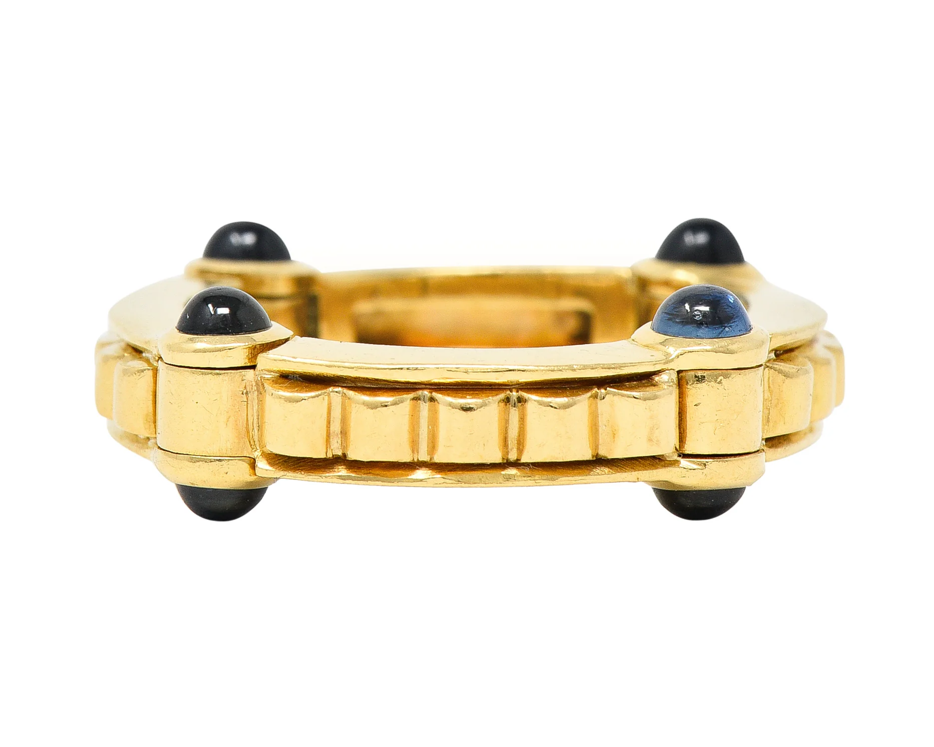 Bulgari 1990s 1.12 CTW Sapphire Cabochon 18 Karat Gold Hinged Vintage Band Ring - Image 2