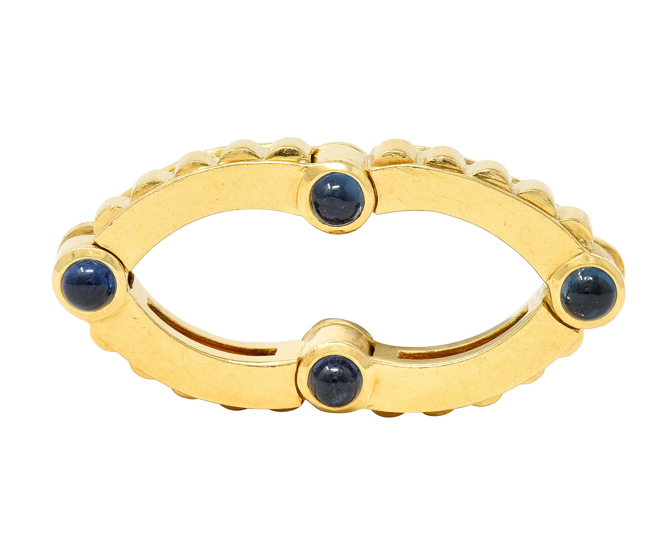 Bulgari 1990s 1.12 CTW Sapphire Cabochon 18 Karat Gold Hinged Vintage Band Ring - Image 3