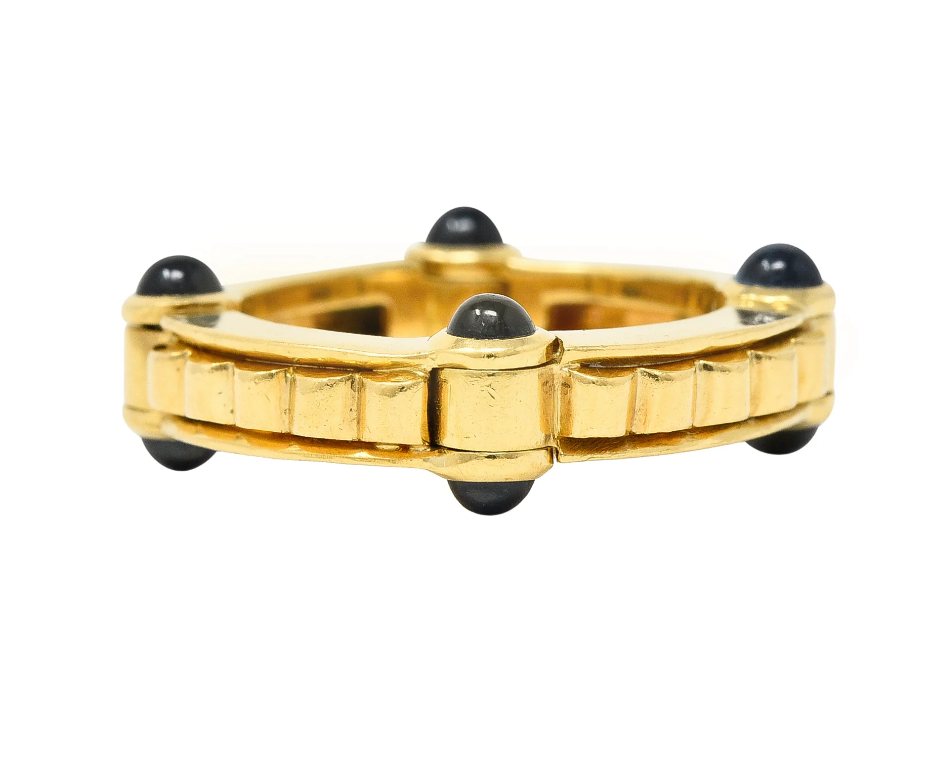Bulgari 1990s 1.12 CTW Sapphire Cabochon 18 Karat Gold Hinged Vintage Band Ring - Image 4