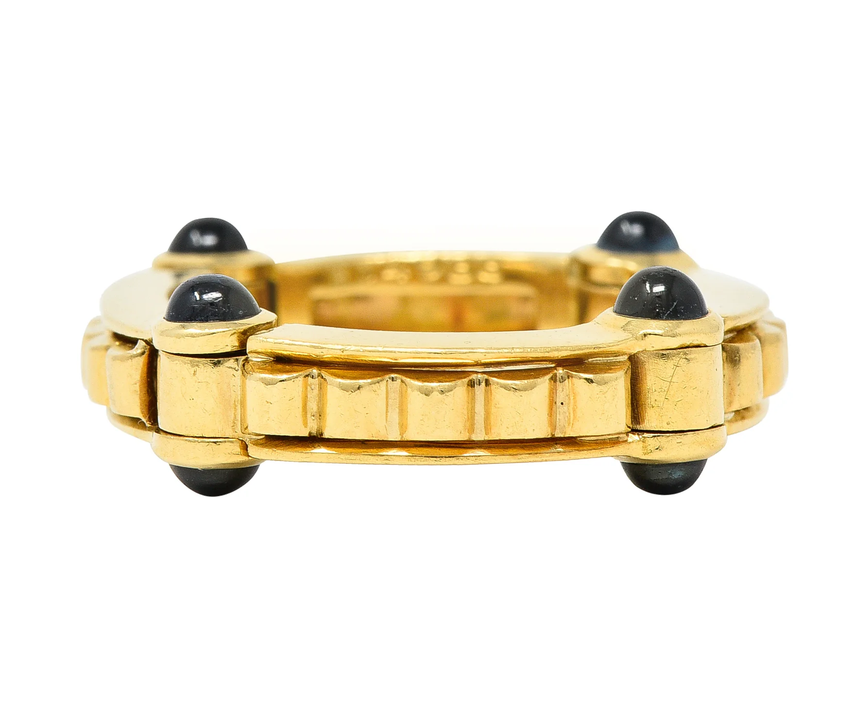 Bulgari 1990s 1.12 CTW Sapphire Cabochon 18 Karat Gold Hinged Vintage Band Ring - Image 7