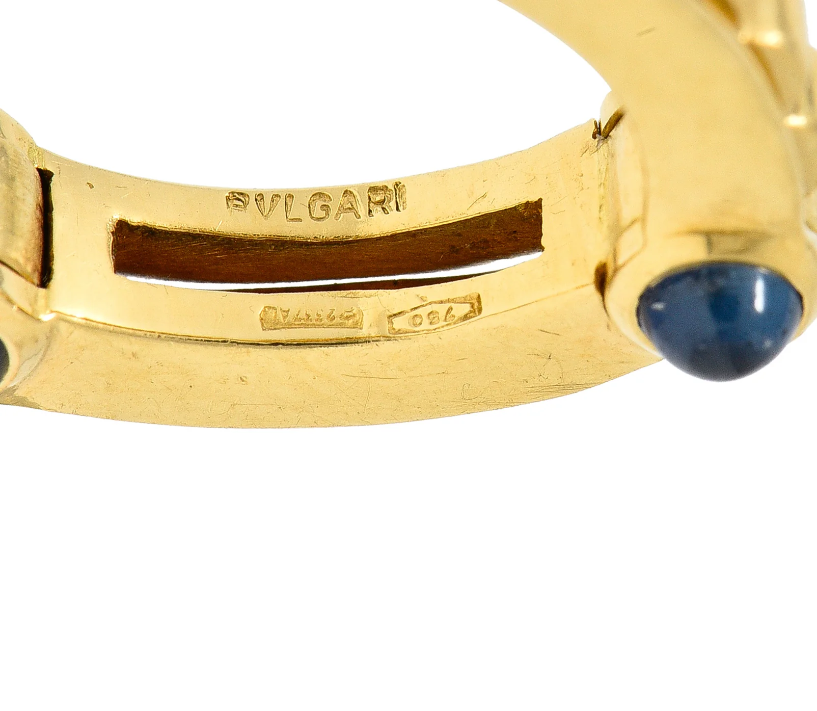 Bulgari 1990s 1.12 CTW Sapphire Cabochon 18 Karat Gold Hinged Vintage Band Ring - Image 8