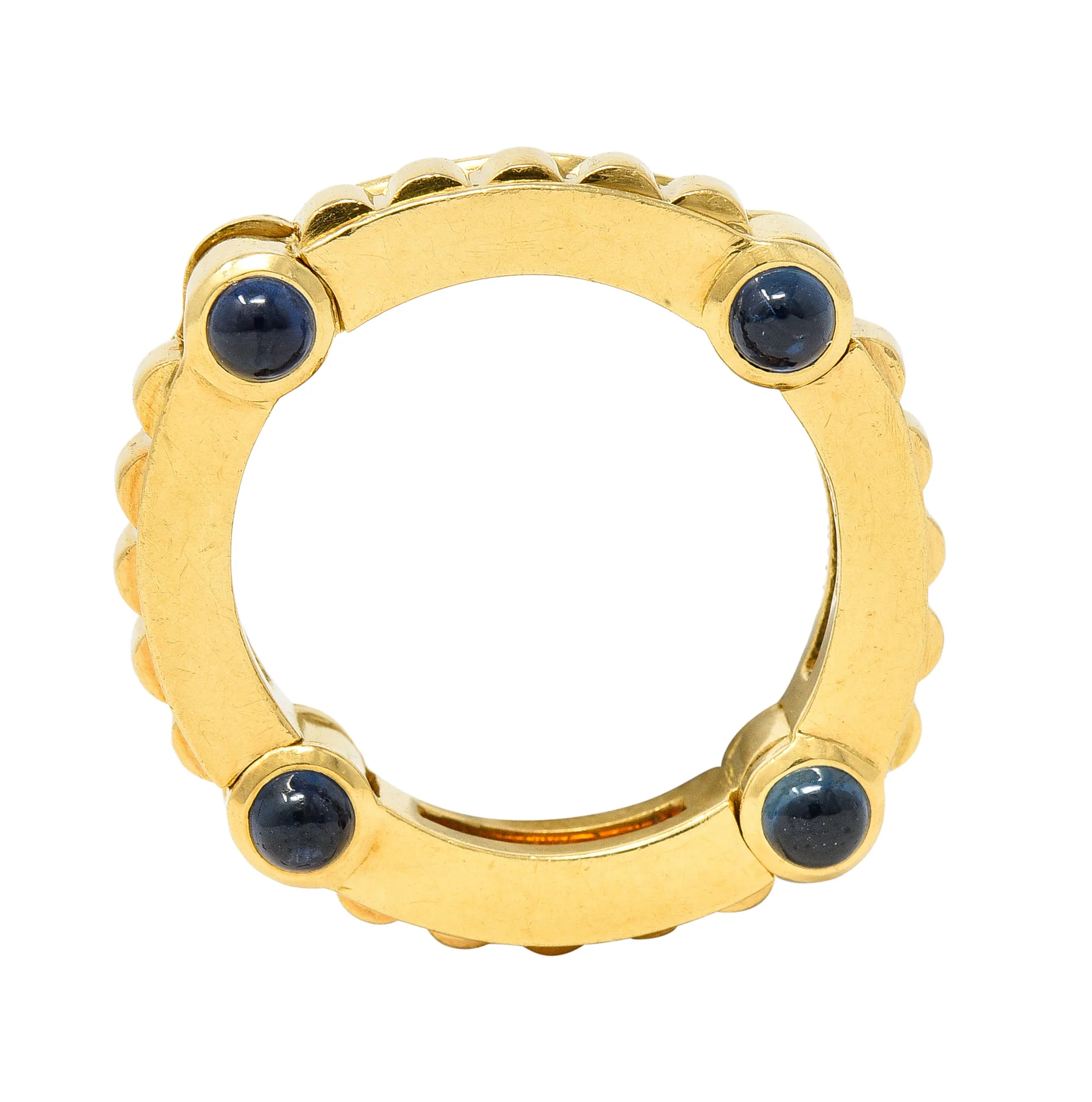 Bulgari 1990s 1.12 CTW Sapphire Cabochon 18 Karat Gold Hinged Vintage Band Ring - Image 9
