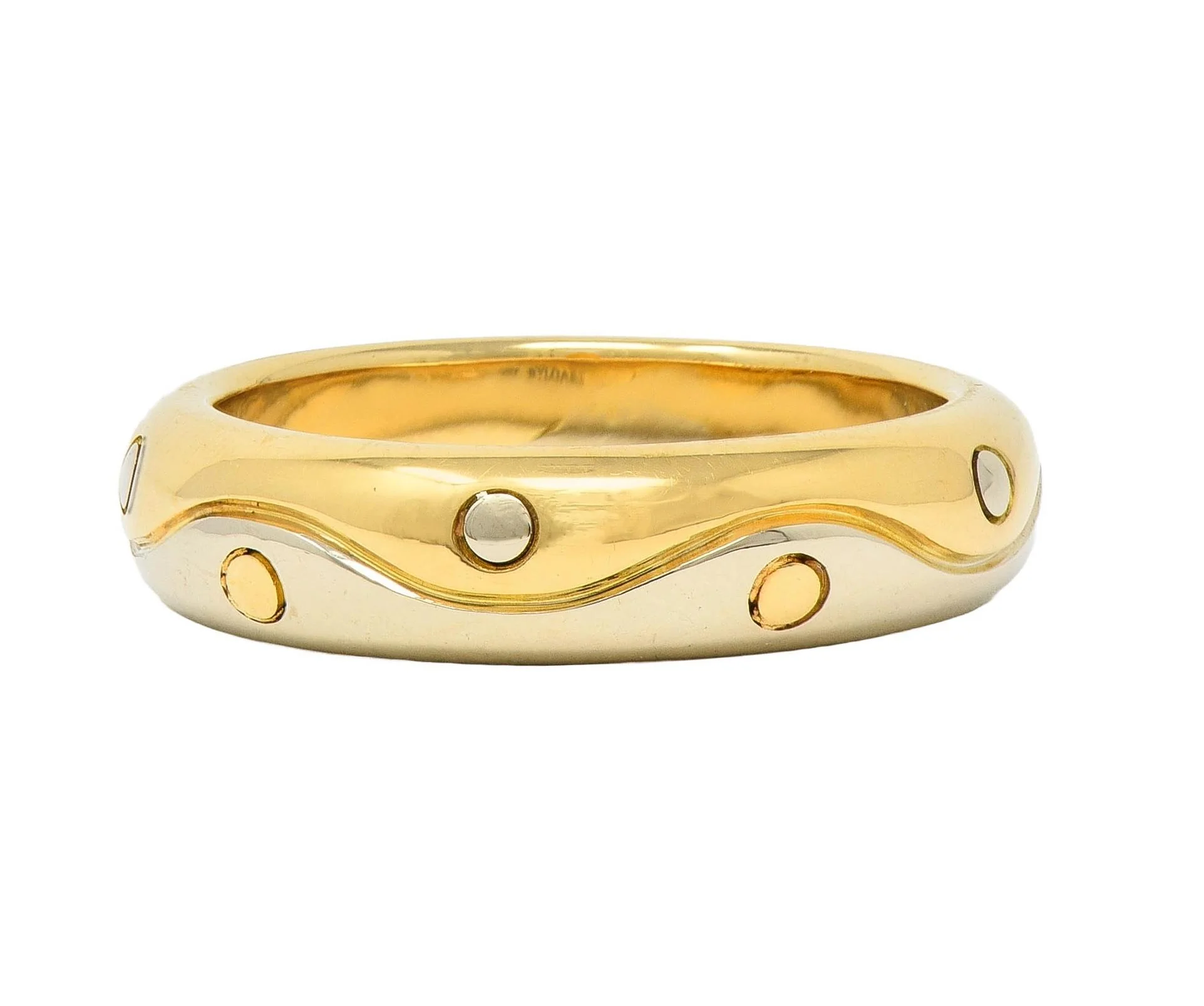 Bulgari 1990's 18 Karat Two-Tone Yellow White Gold Onda Vintage Band Ring - Image 3