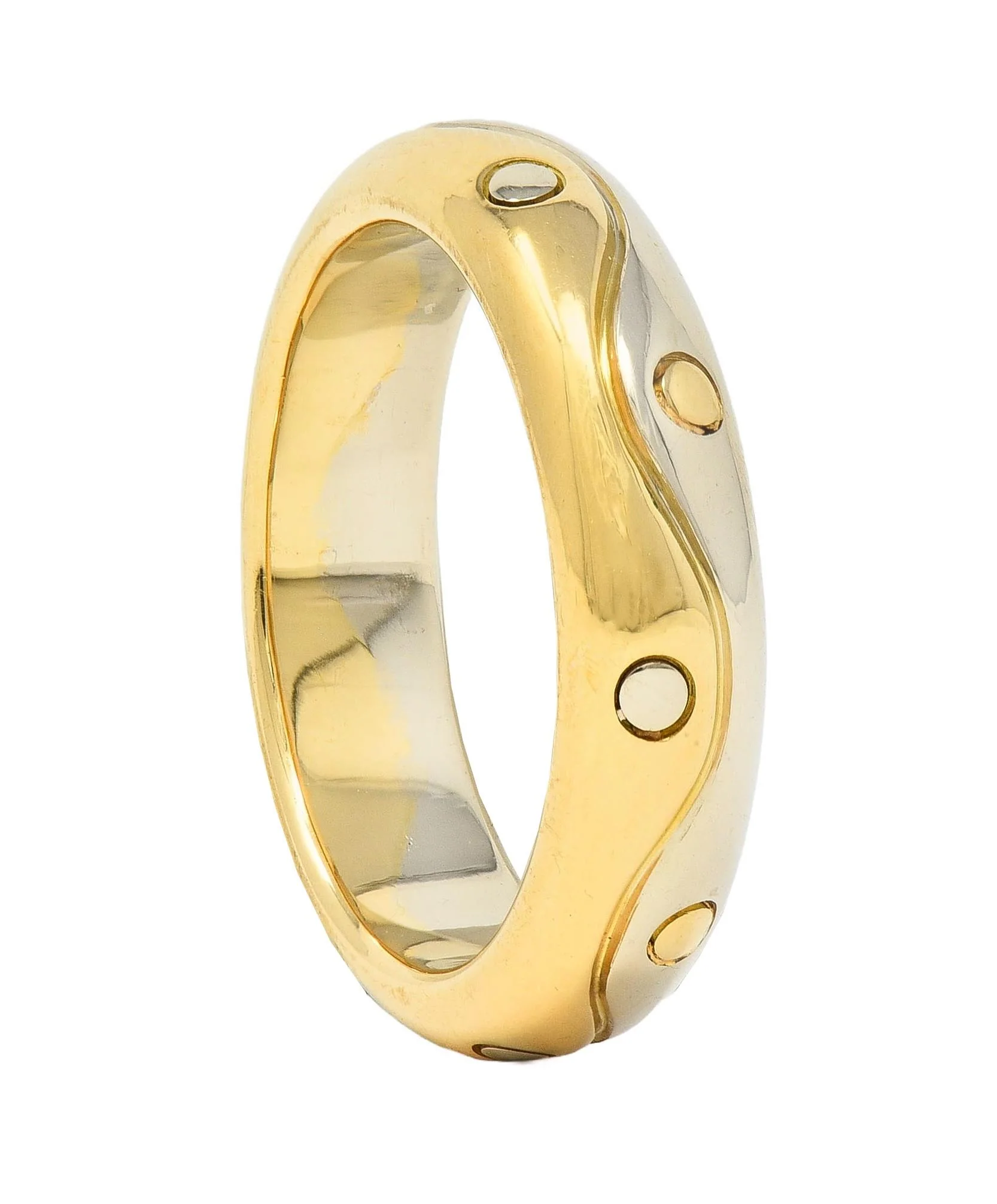 Bulgari 1990's 18 Karat Two-Tone Yellow White Gold Onda Vintage Band Ring - Image 9