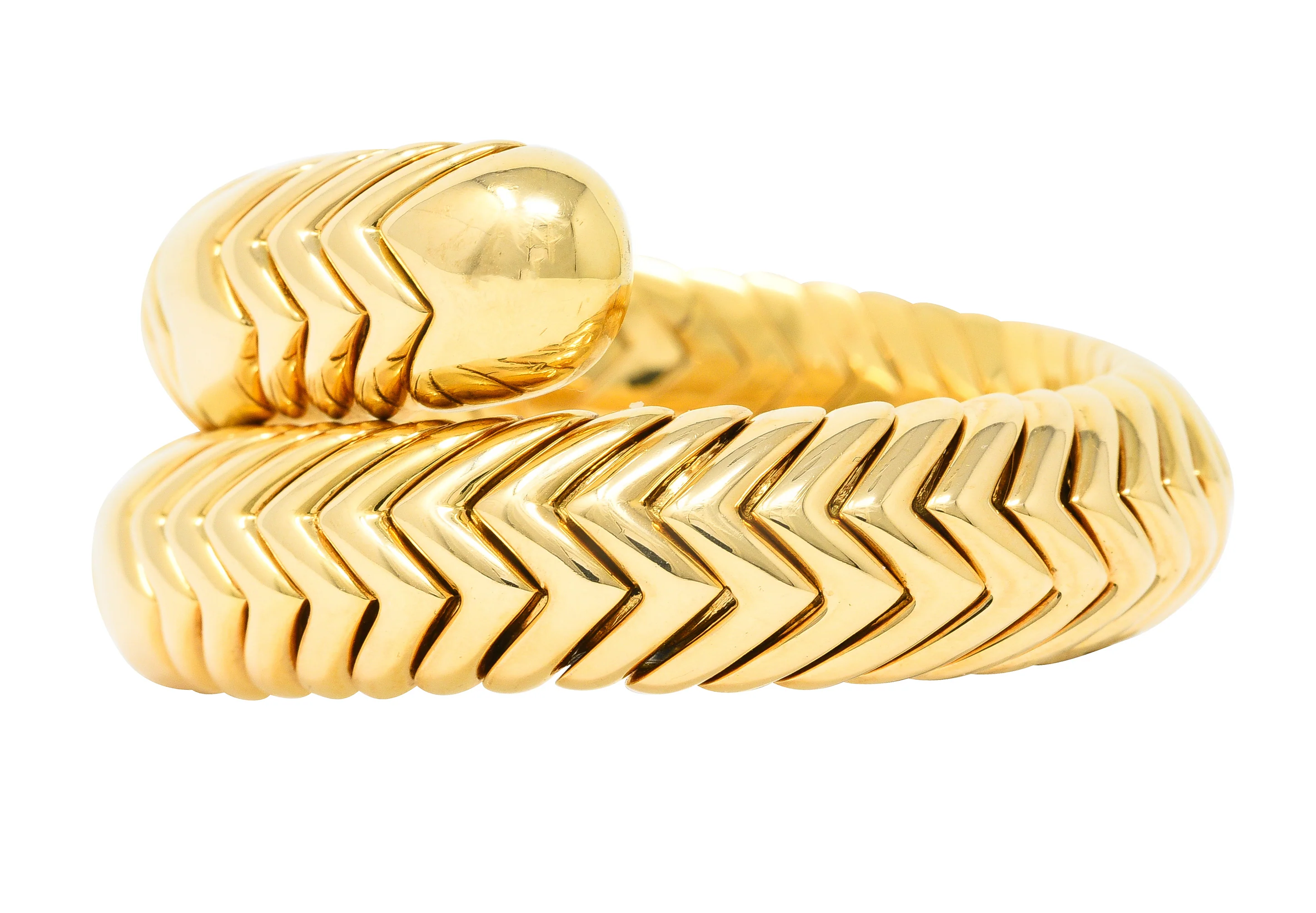 Bulgari 1990's 18 Karat Yellow Gold Chevron Spiga Wrap Vintage Bangle Bracelet - Image 4