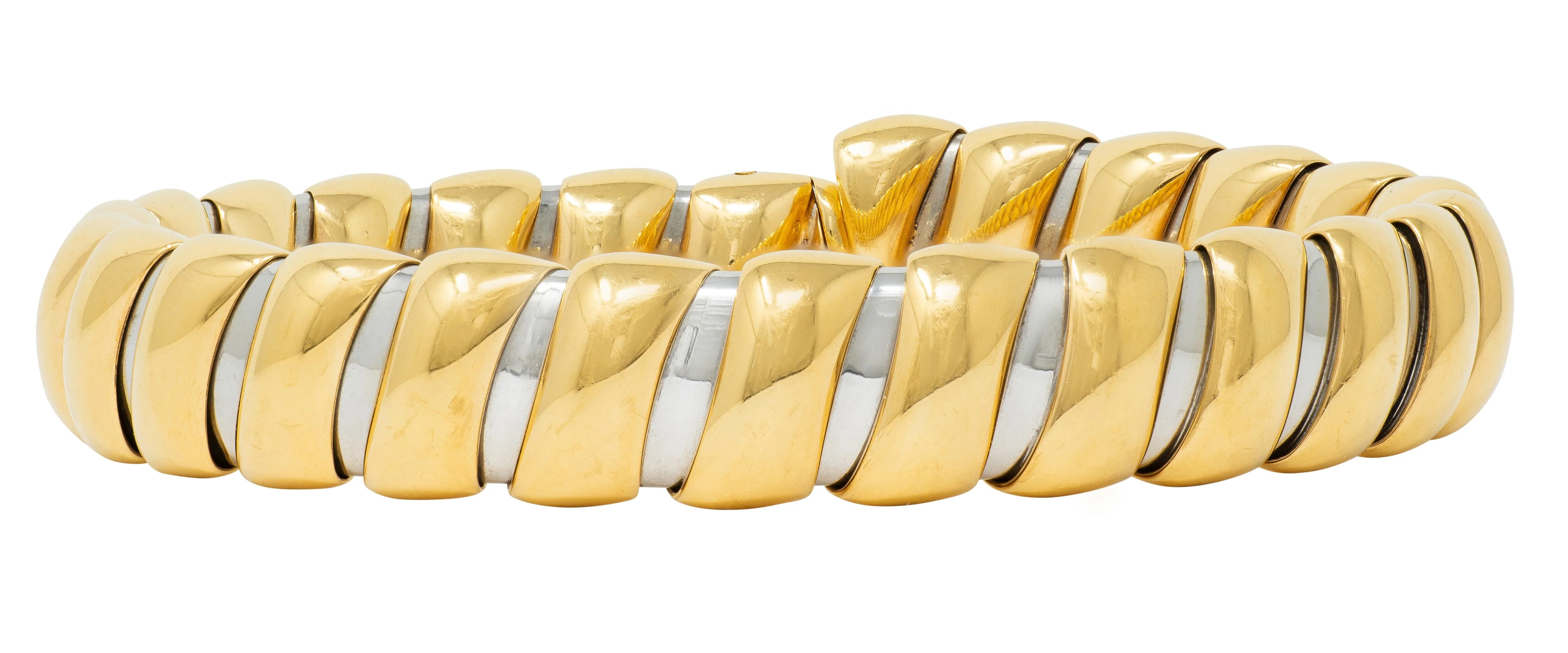 Bulgari 1990's 18 Karat Yellow Gold Stainless Steel Tubogas Vintage Cuff Bracelet - Image 4