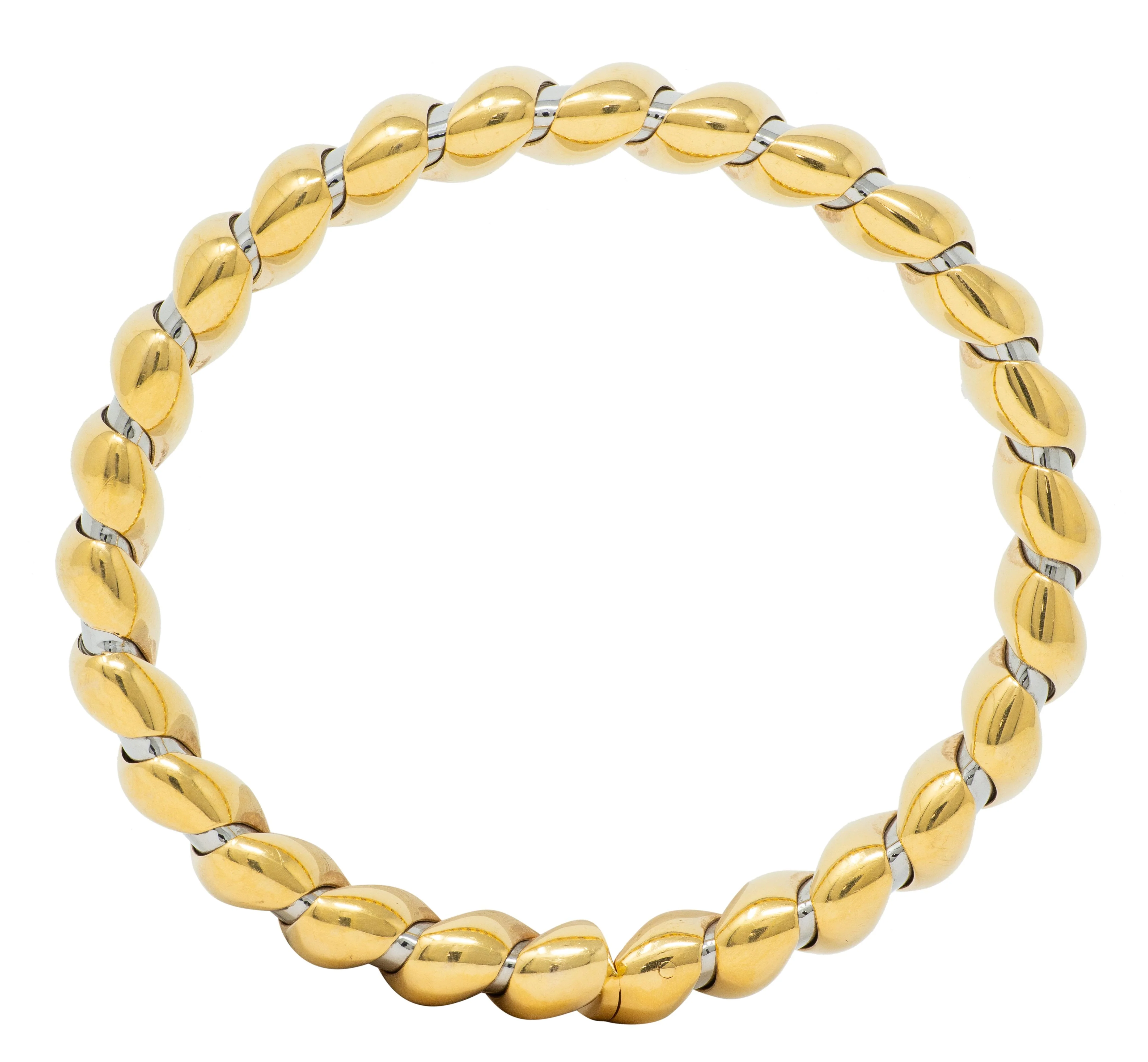 Bulgari 1990's 18 Karat Yellow Gold Stainless Steel Tubogas Vintage Cuff Bracelet - Image 5
