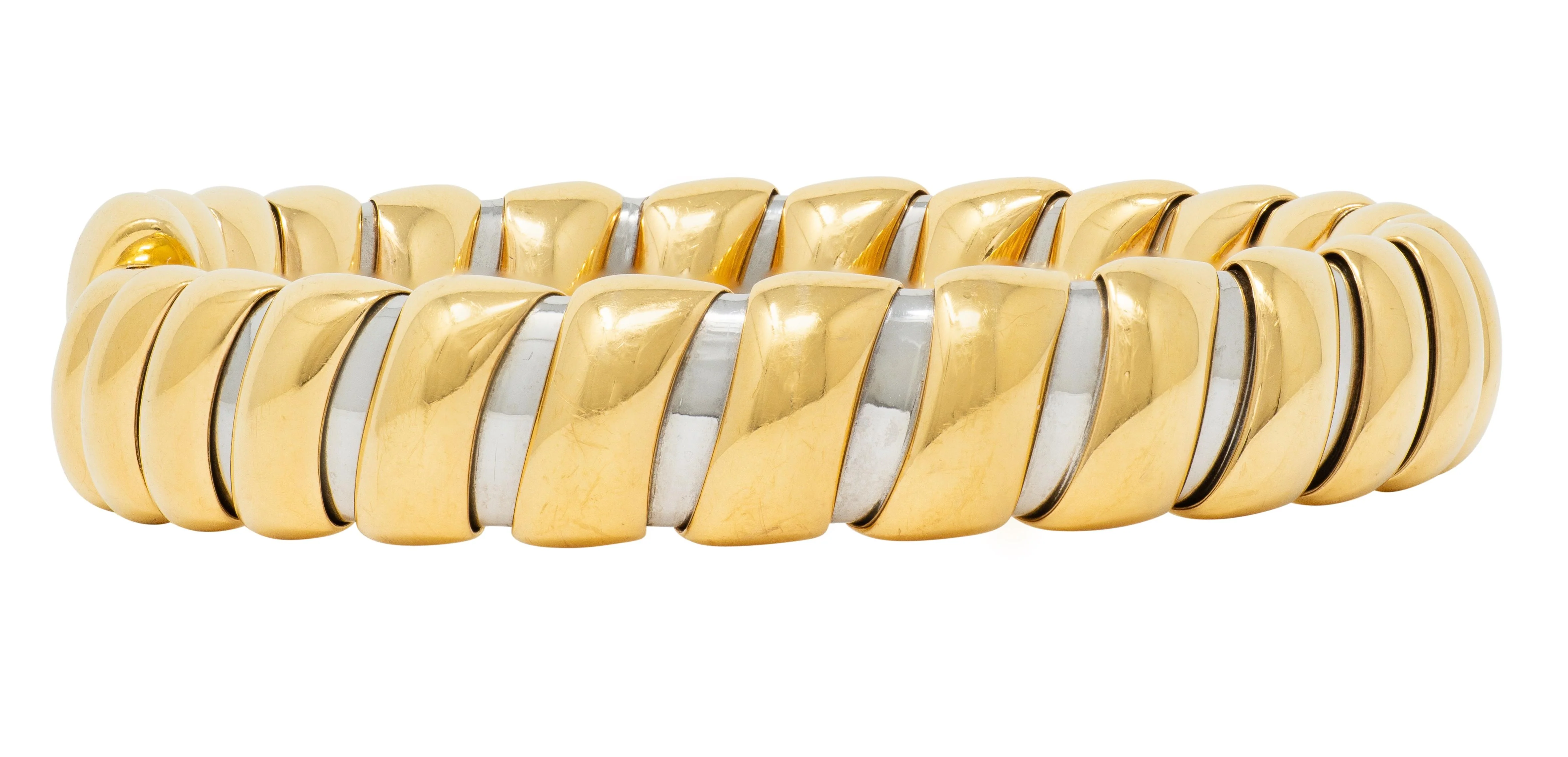Bulgari 1990's 18 Karat Yellow Gold Stainless Steel Tubogas Vintage Cuff Bracelet - Image 6