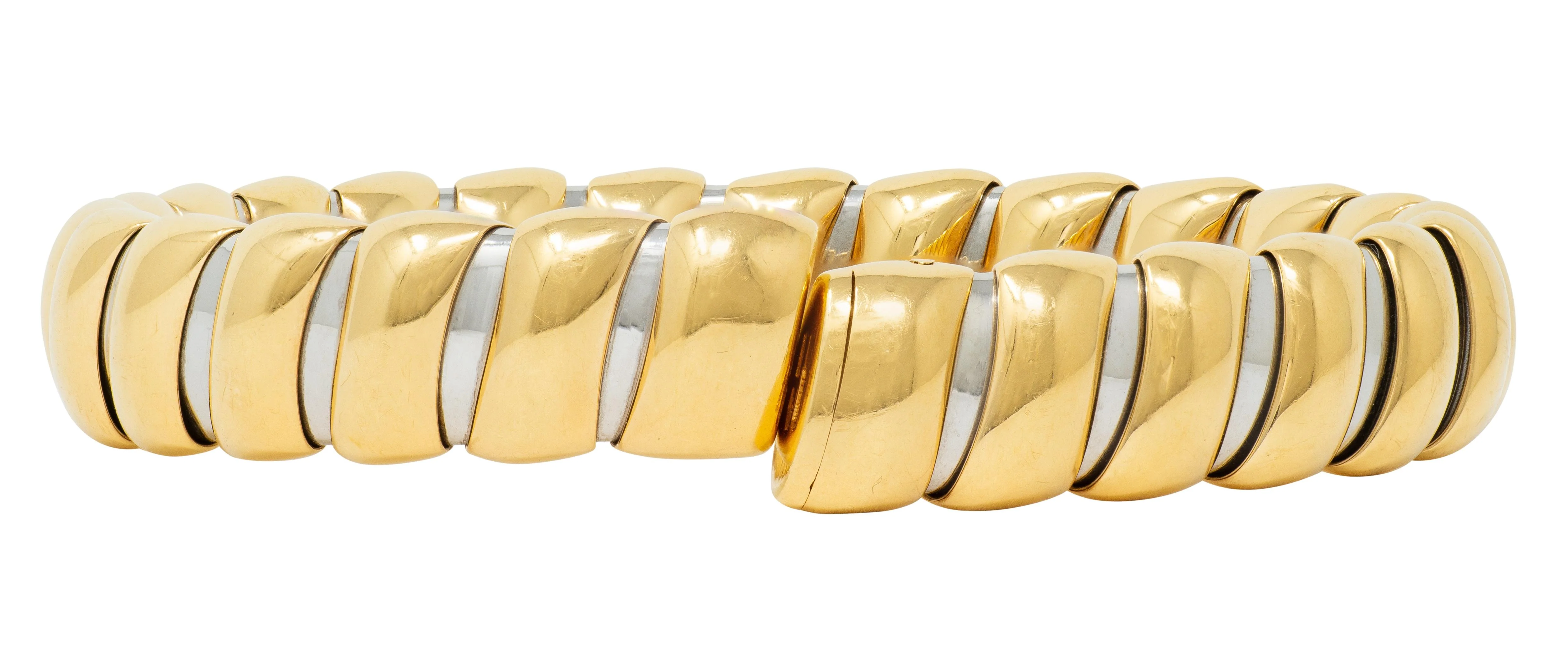 Bulgari 1990's 18 Karat Yellow Gold Stainless Steel Tubogas Vintage Cuff Bracelet - Image 8