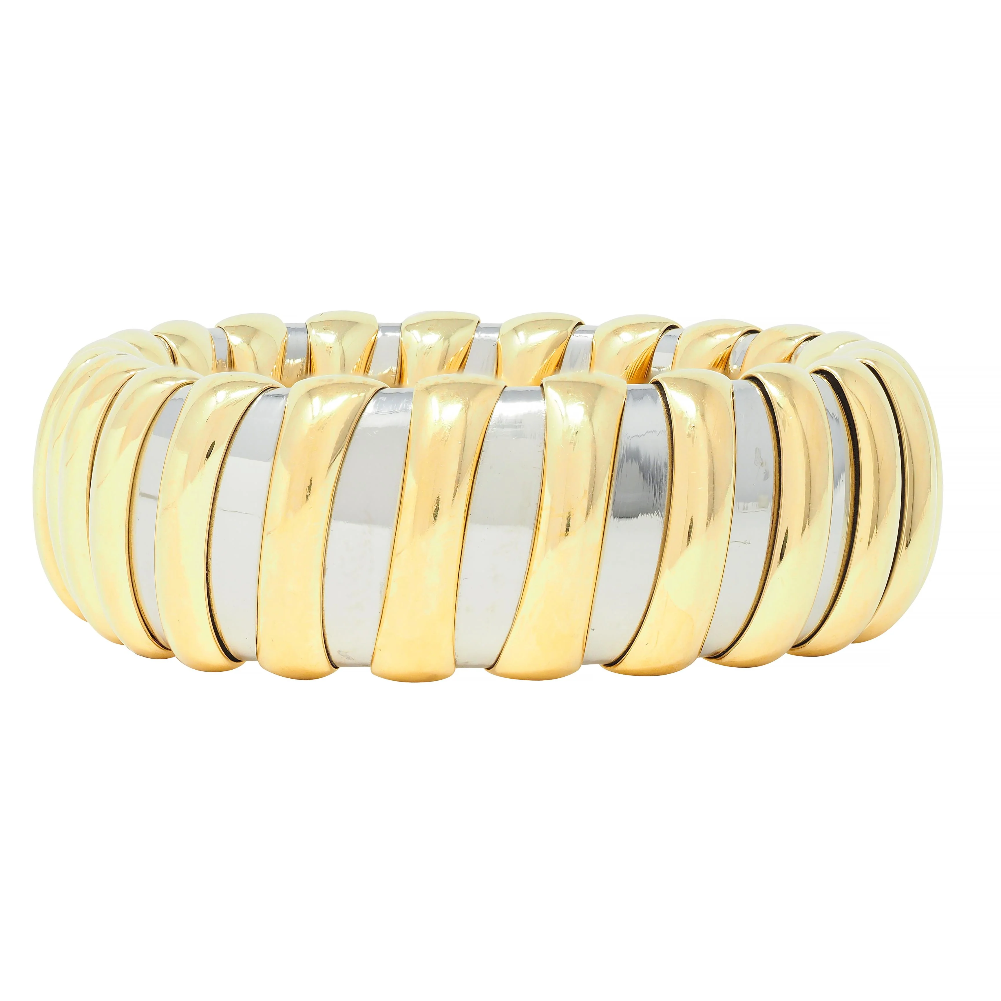 Bulgari 1990s 18 Karat Yellow Gold Stainless Steel Tubogas Vintage Cuff Bracelet - Image 4