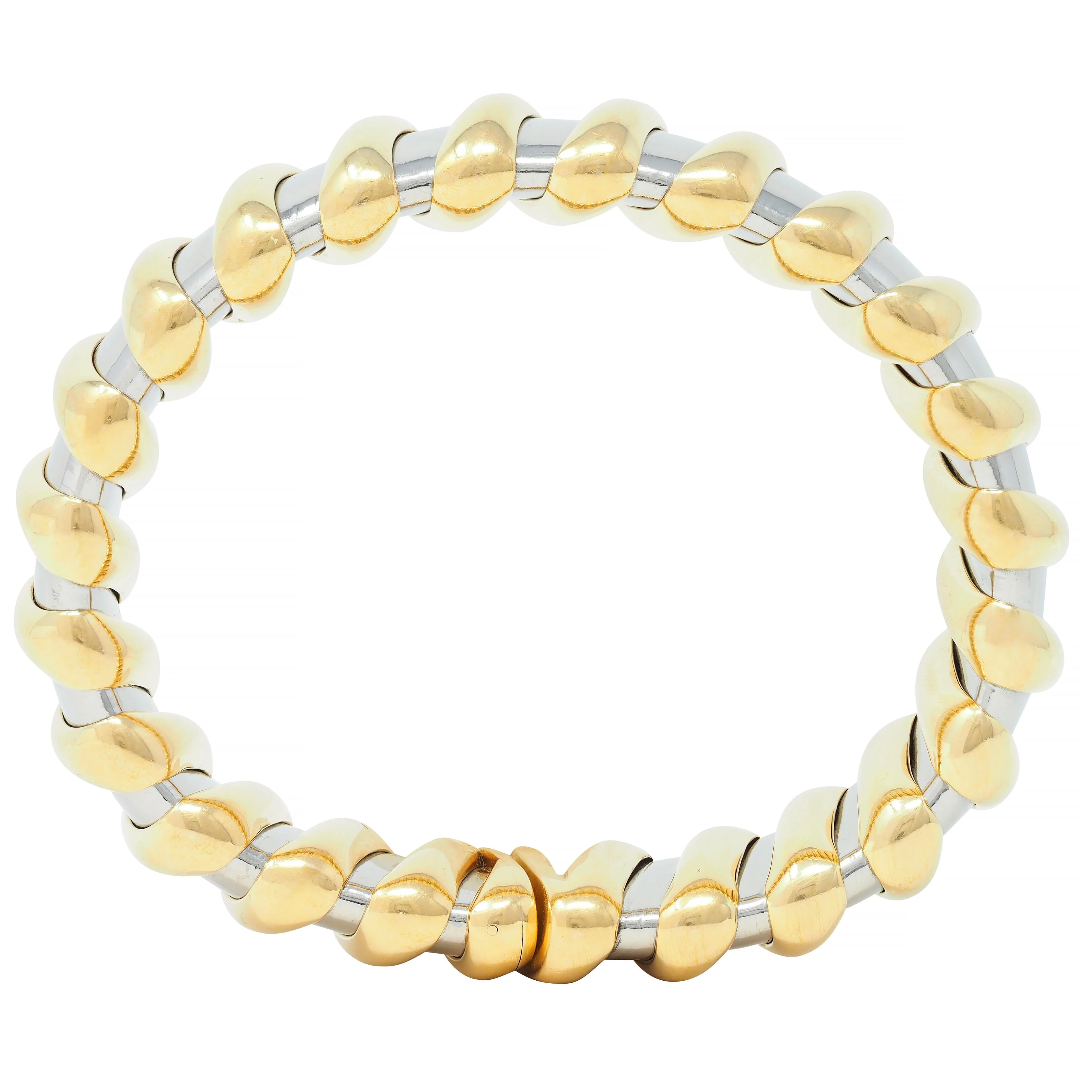 Bulgari 1990s 18 Karat Yellow Gold Stainless Steel Tubogas Vintage Cuff Bracelet - Image 6