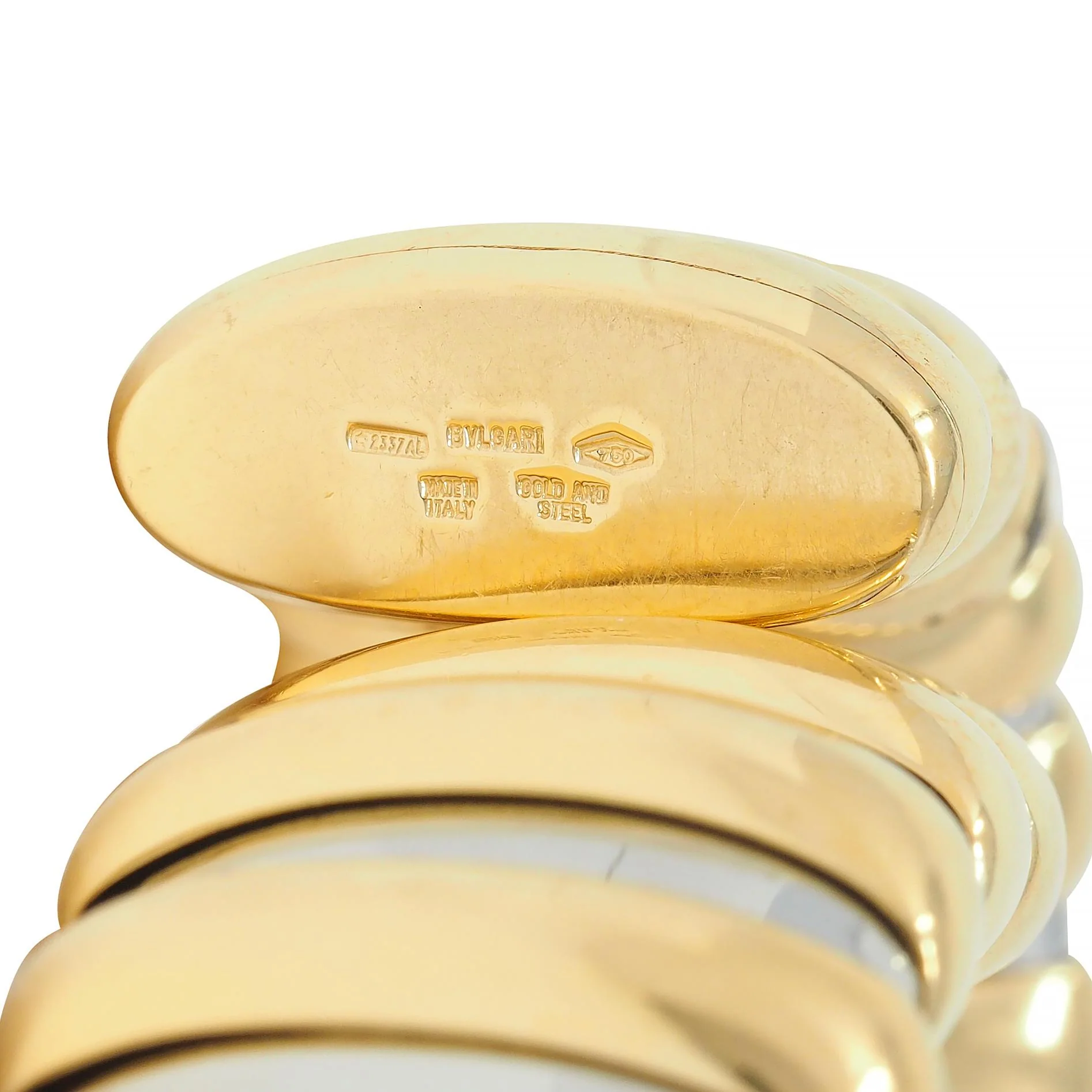Bulgari 1990s 18 Karat Yellow Gold Stainless Steel Tubogas Vintage Cuff Bracelet - Image 8