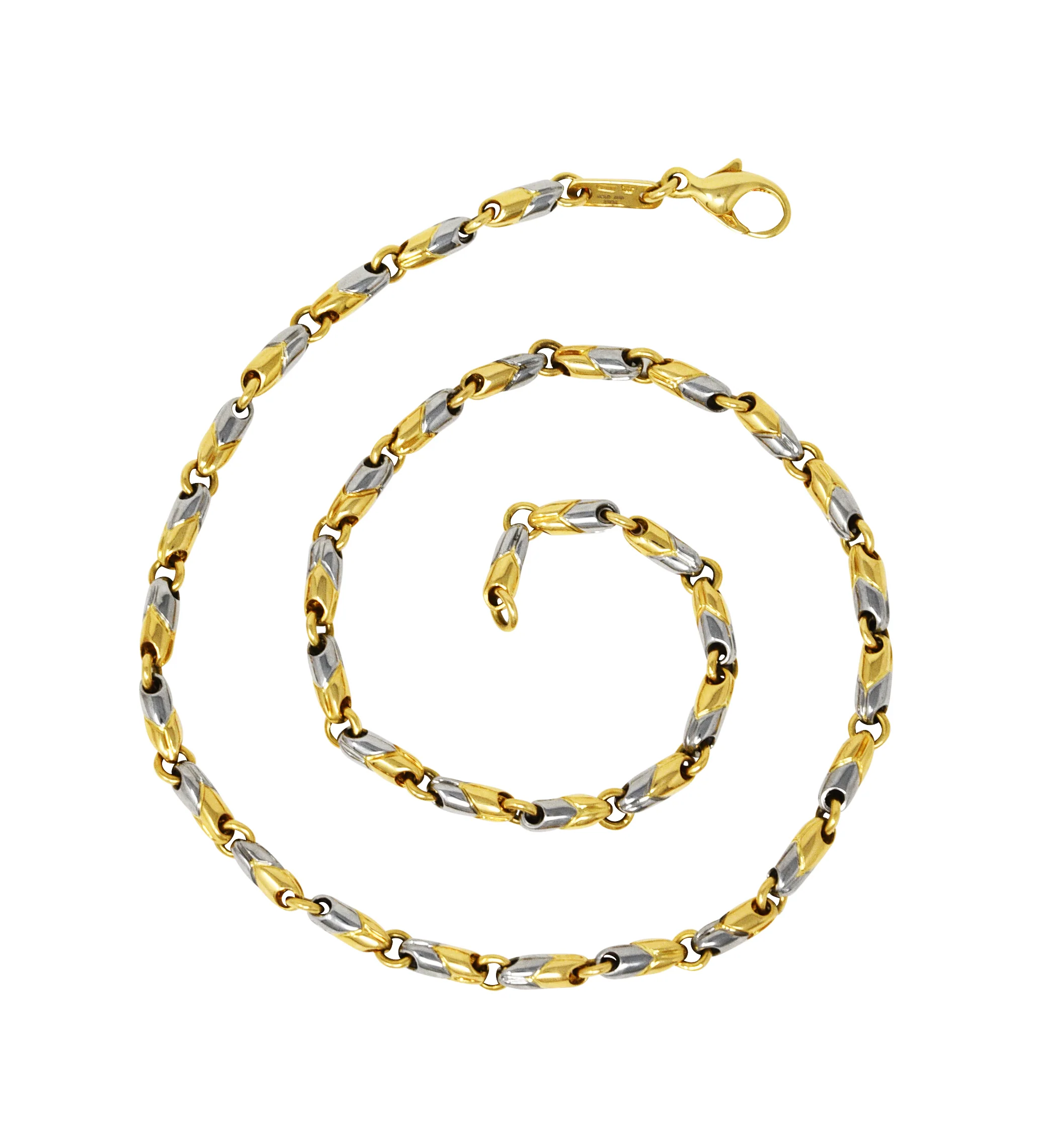 Bulgari 1990's 18 Karat Yellow Gold Stainless Steel Unisex Passo Doppio Chevron Chain Vintage Necklace - Image 2
