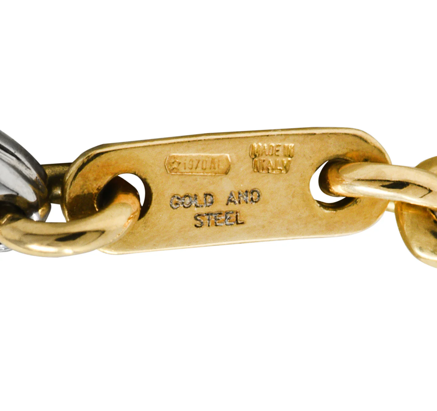 Bulgari 1990's 18 Karat Yellow Gold Stainless Steel Unisex Passo Doppio Chevron Chain Vintage Necklace - Image 9