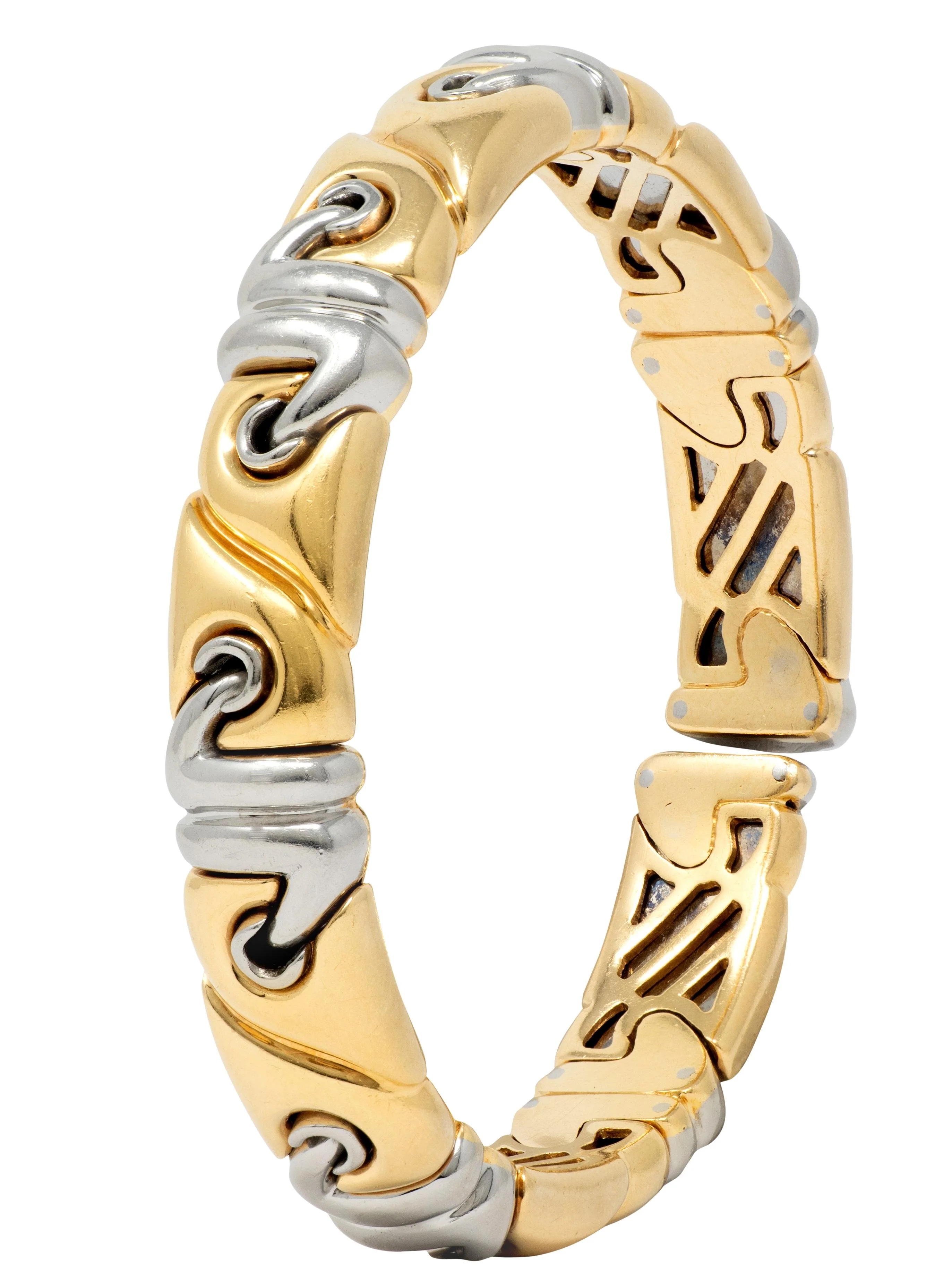 Bulgari 1990's 18 Karat Yellow Gold Stainless Steel Vintage Saetta Cuff Bracelet - Image 3