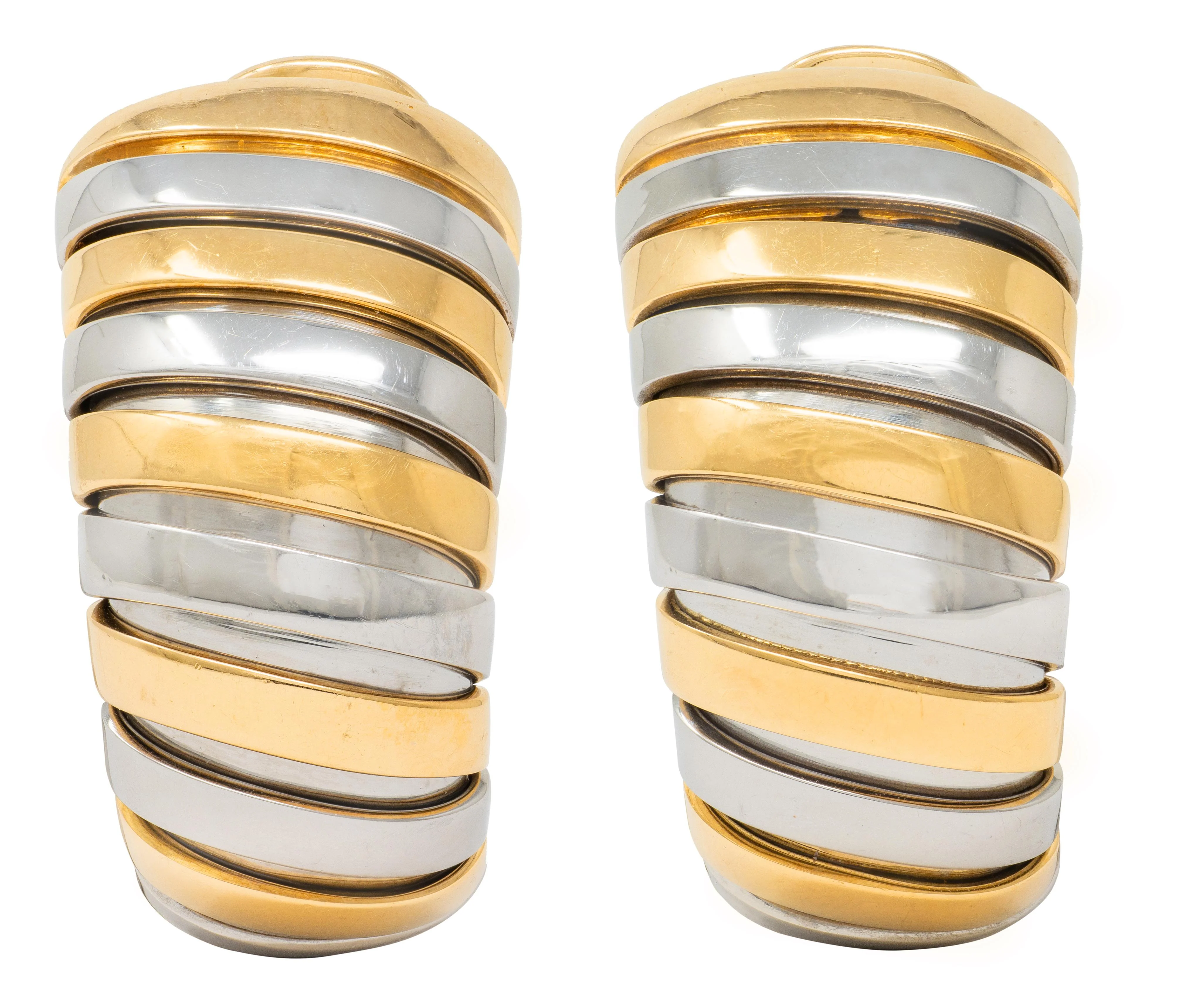Bulgari 1990's 18 Karat Yellow Gold Stainless Steel Vintage Spiga Tubogas Serpenti Earrings