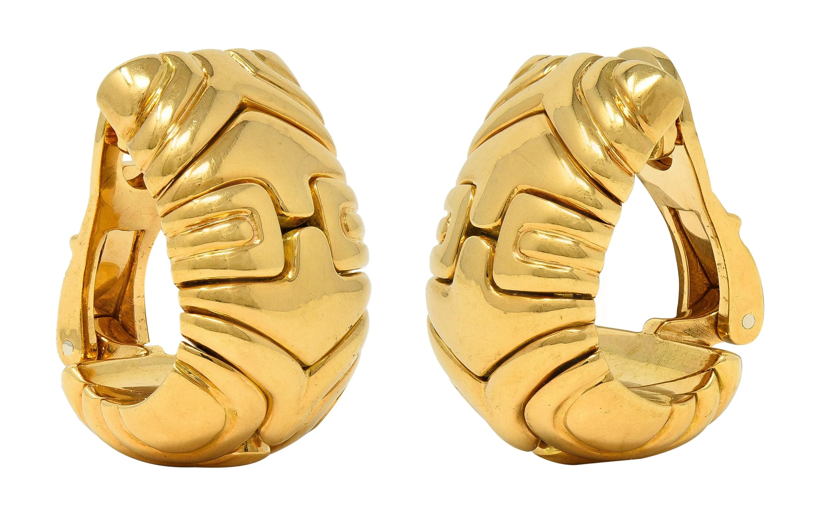 Bulgari 1990's 18 Karat Yellow Gold Vintage Alveare J-Hoop Ear-Clip Earrings - Image 3
