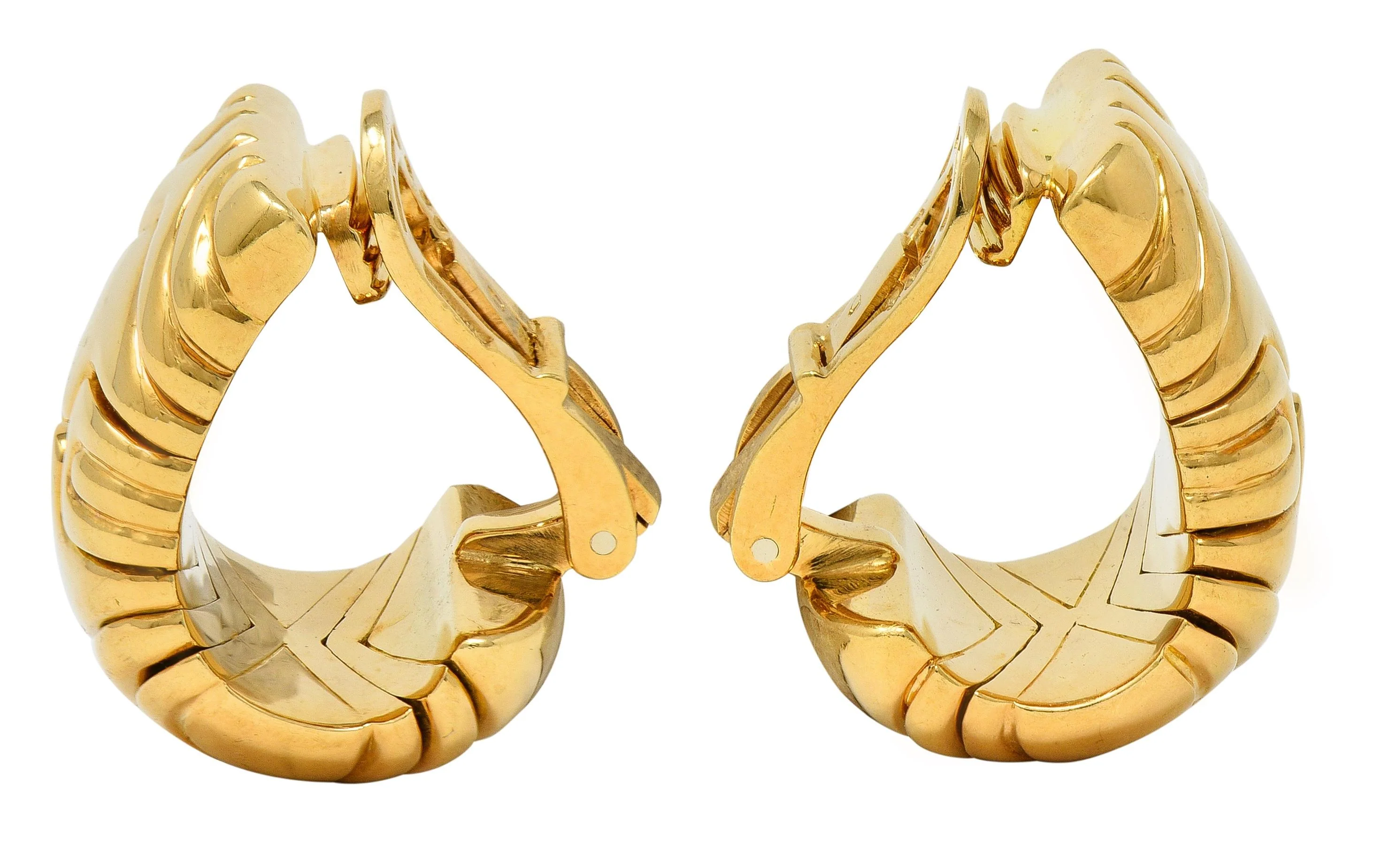 Bulgari 1990's 18 Karat Yellow Gold Vintage Alveare J-Hoop Ear-Clip Earrings - Image 4