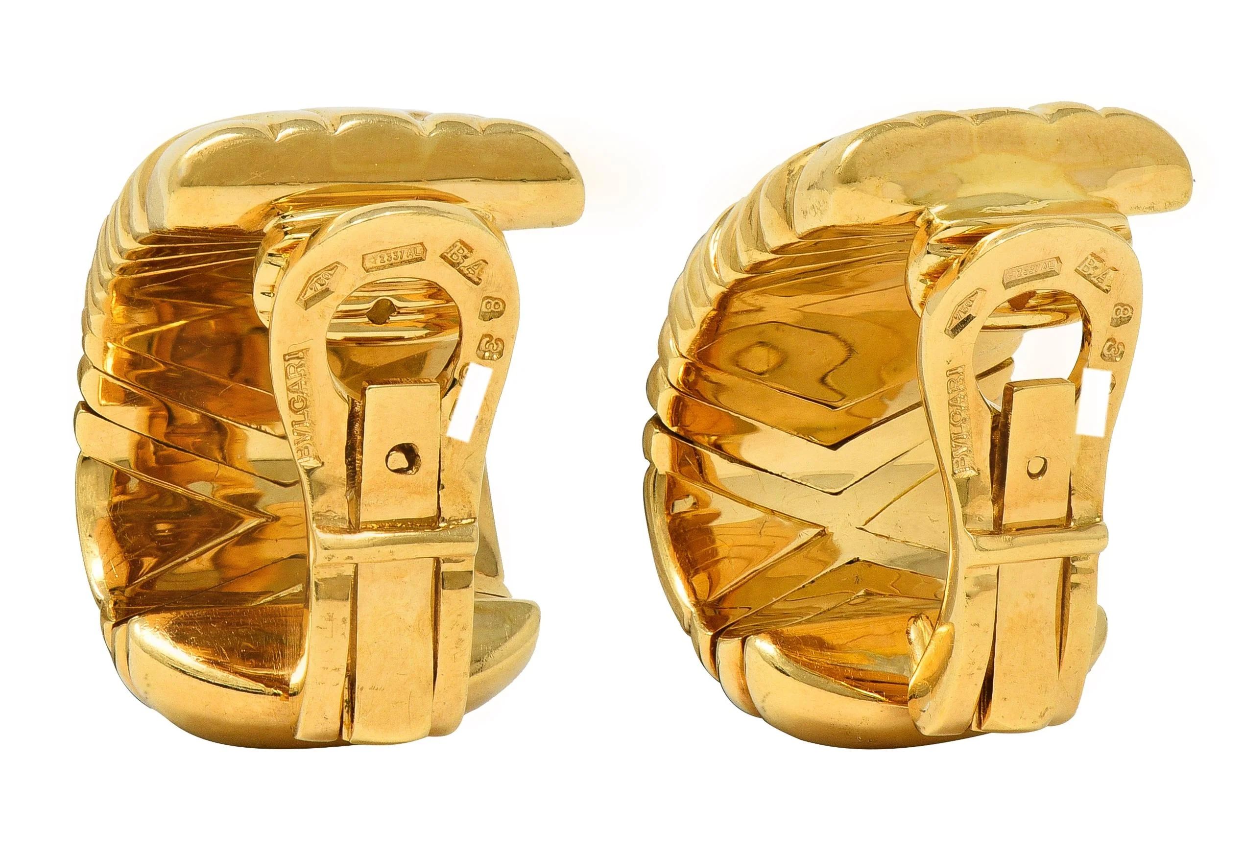 Bulgari 1990's 18 Karat Yellow Gold Vintage Alveare J-Hoop Ear-Clip Earrings - Image 5