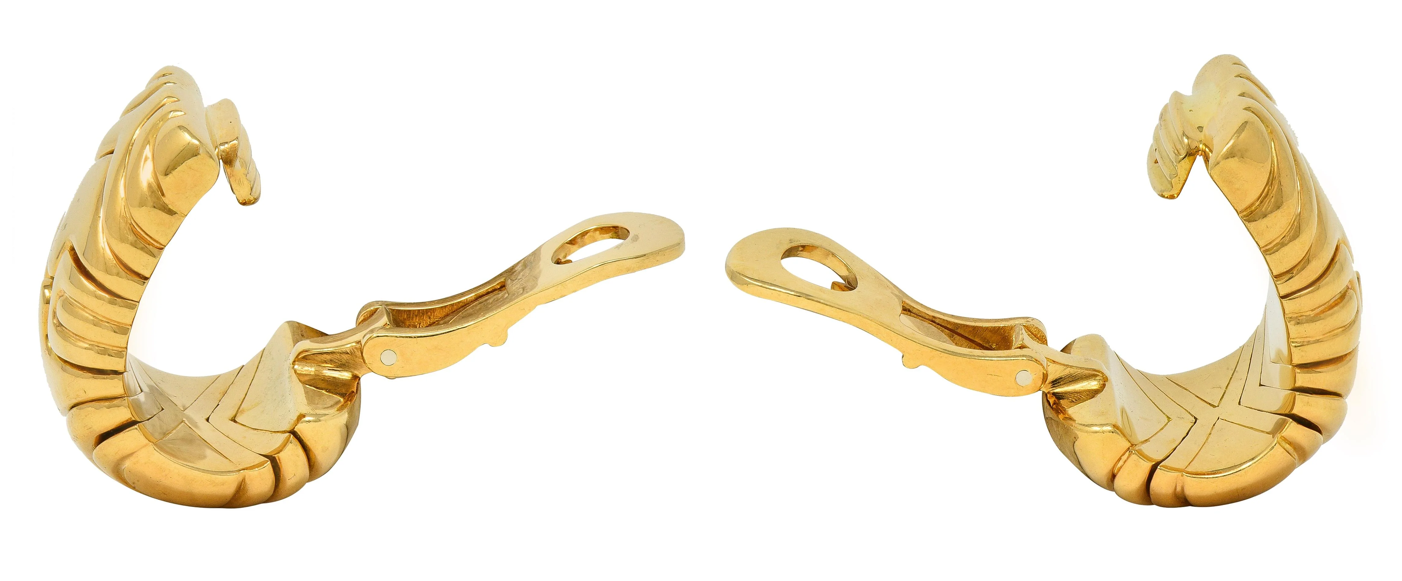Bulgari 1990's 18 Karat Yellow Gold Vintage Alveare J-Hoop Ear-Clip Earrings - Image 6