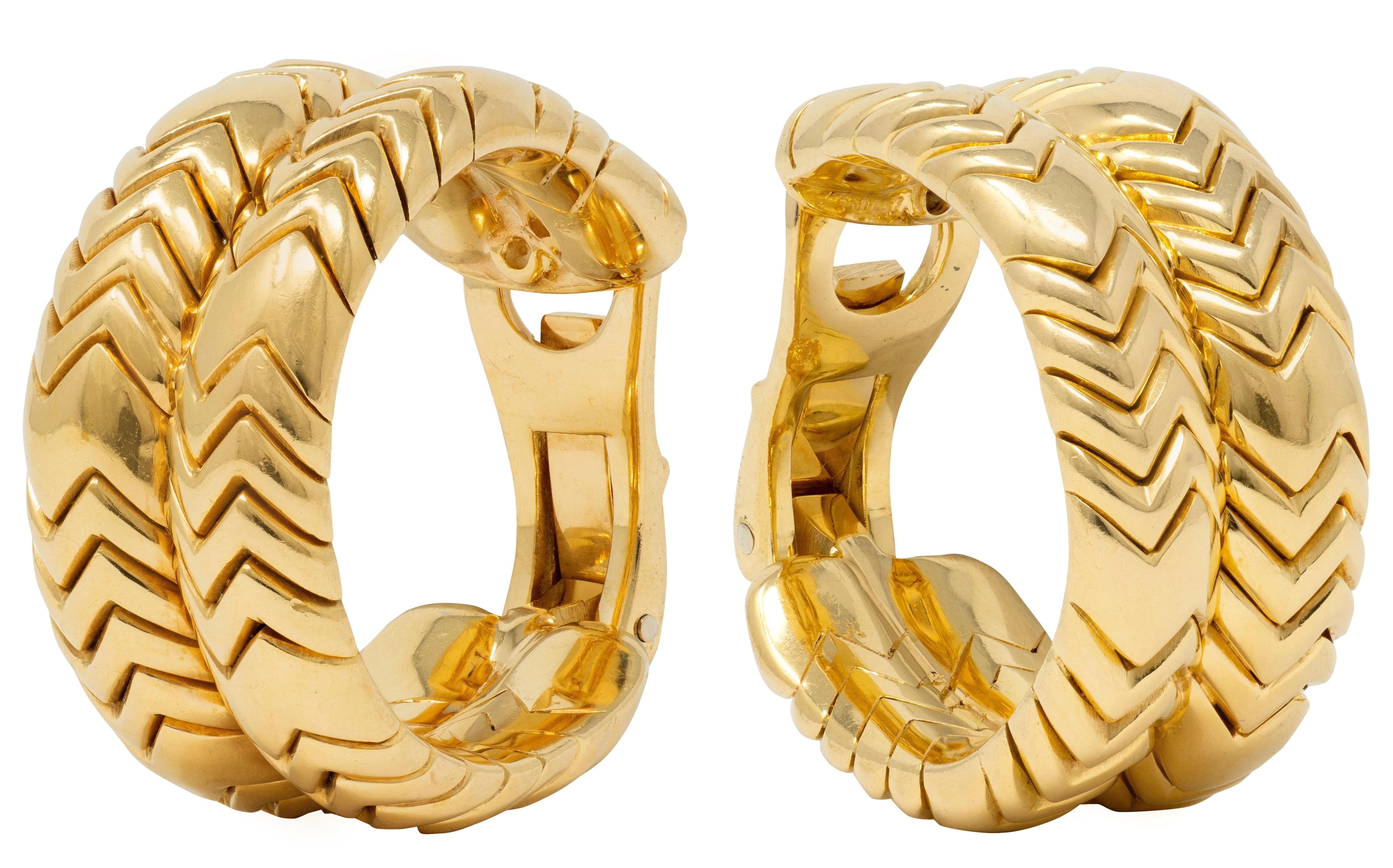 Bulgari 1990's 18 Karat Yellow Gold Vintage Double Spiga J-Hoop Ear-Clip Earrings - Image 3