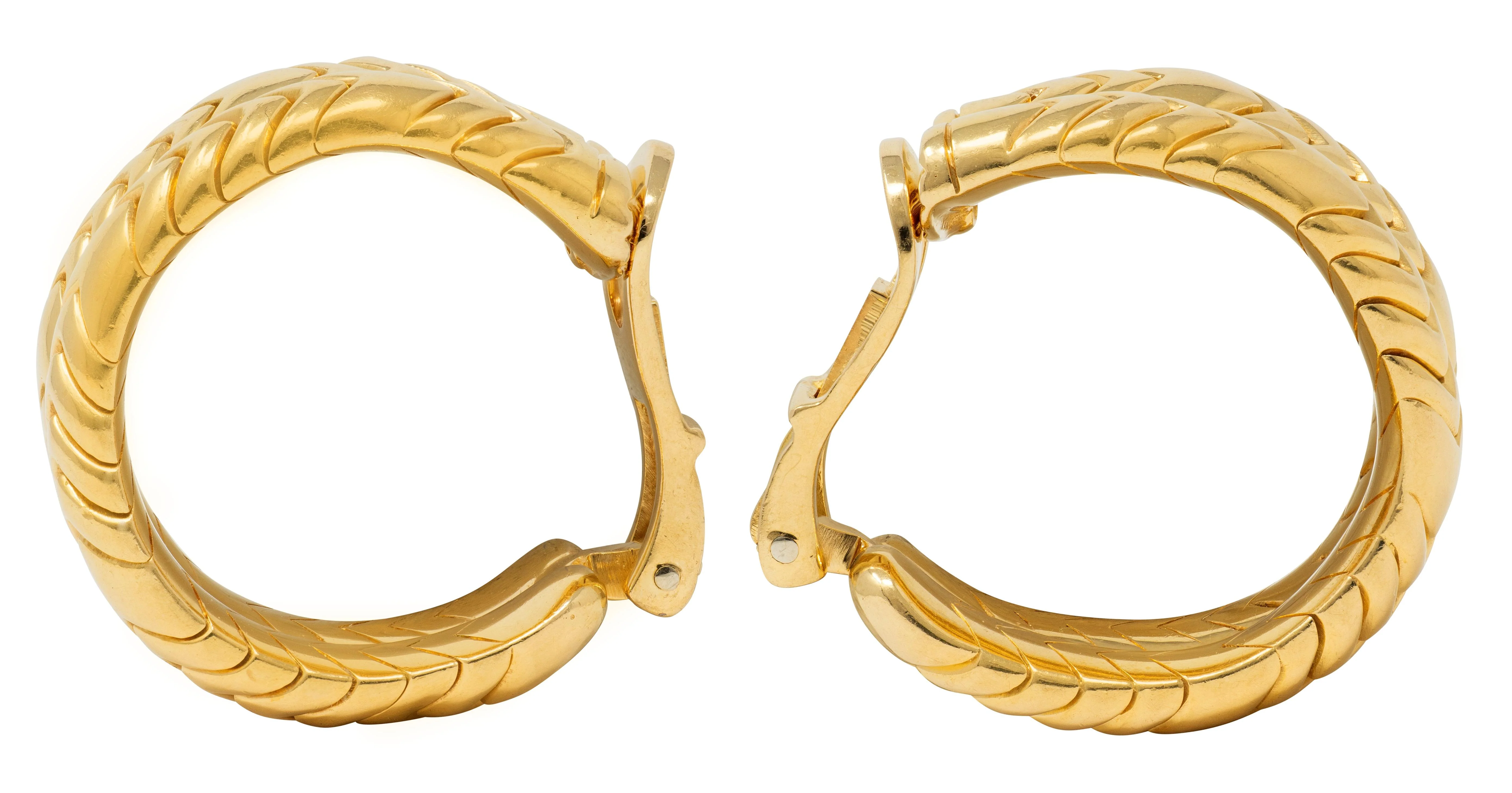 Bulgari 1990's 18 Karat Yellow Gold Vintage Double Spiga J-Hoop Ear-Clip Earrings - Image 4