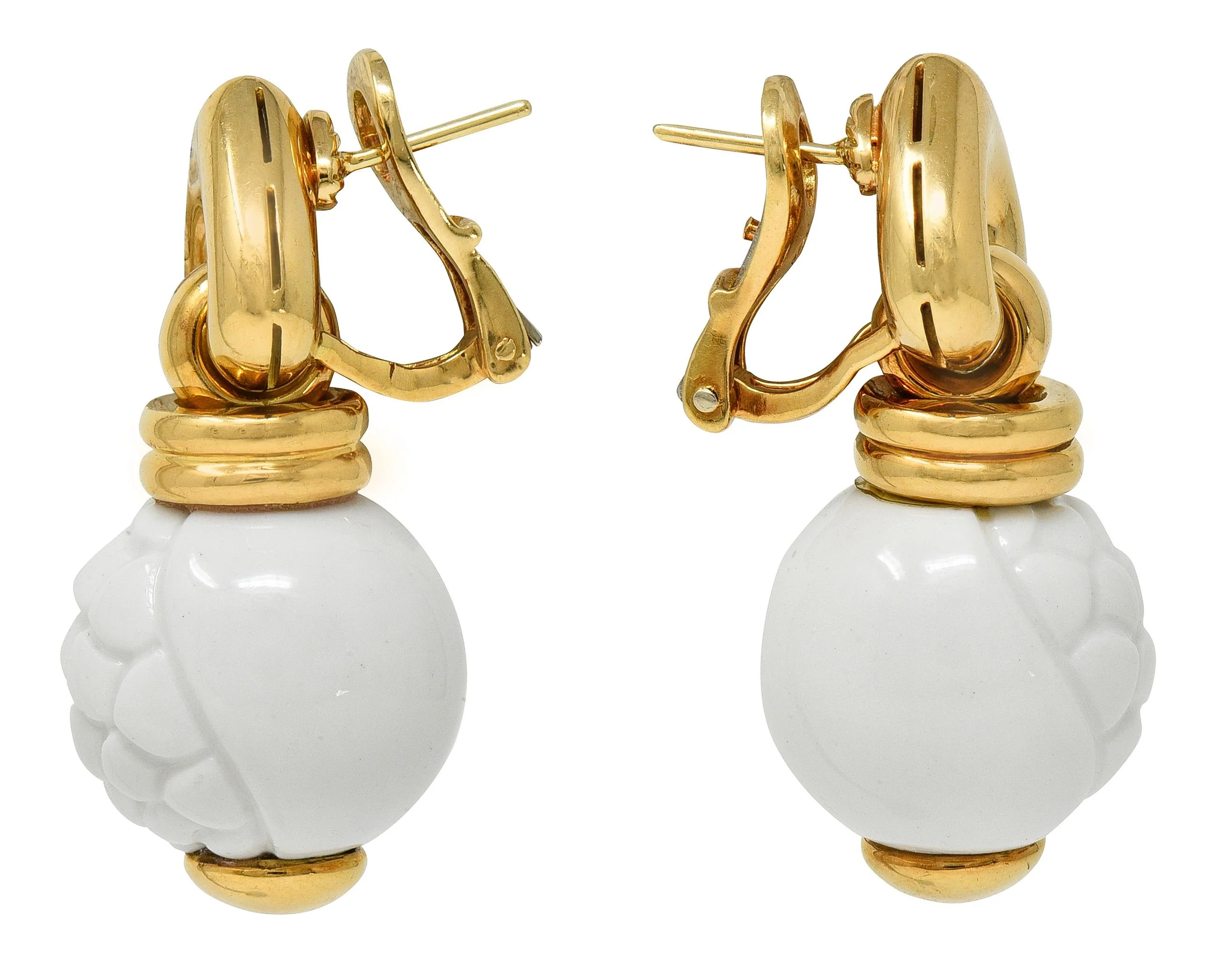 Bulgari 1990's Ceramic 18 Karat Yellow Gold Chandra Beaded Drop Ear-Clip Earrings - Image 3