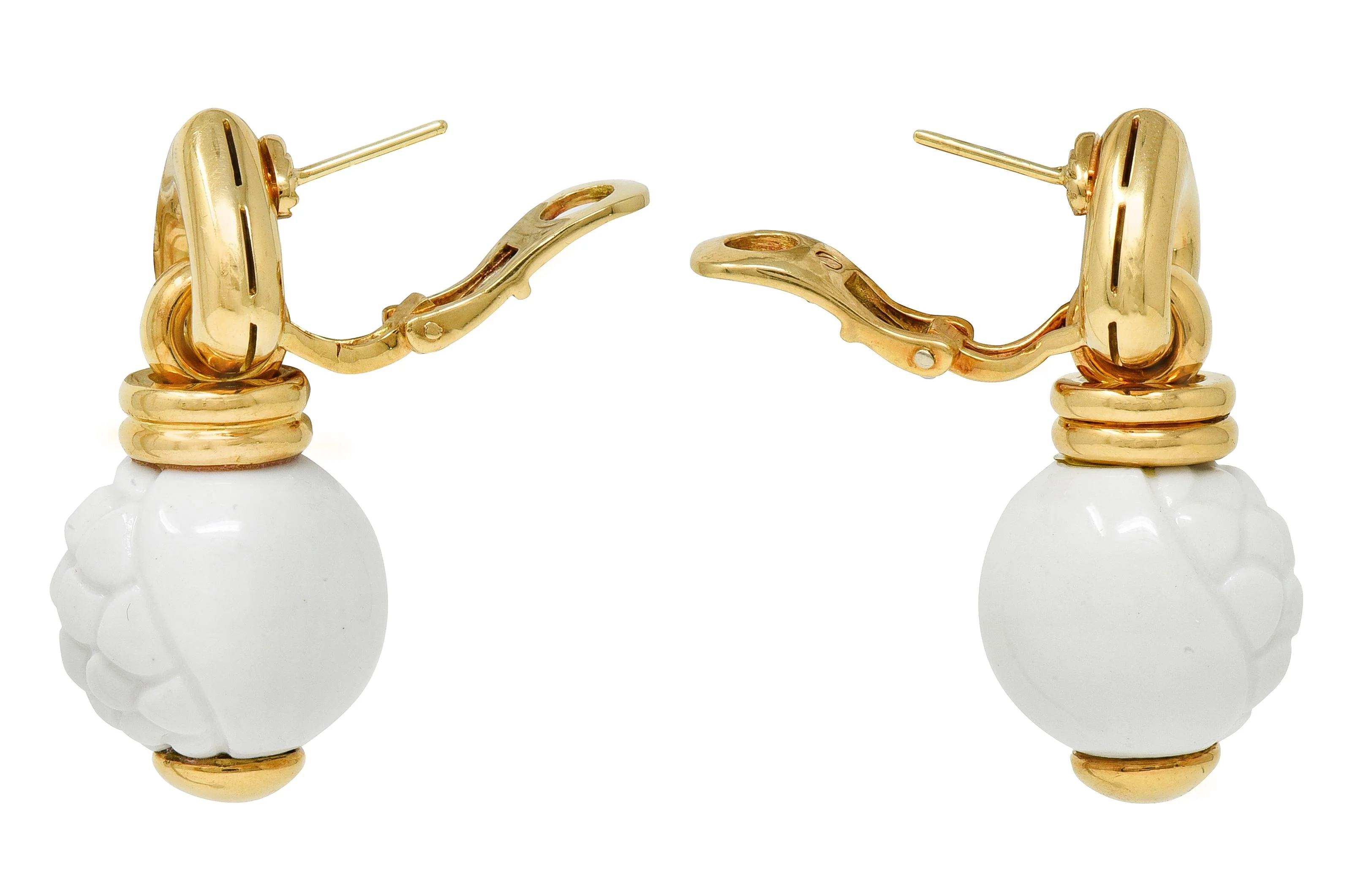 Bulgari 1990's Ceramic 18 Karat Yellow Gold Chandra Beaded Drop Ear-Clip Earrings - Image 5