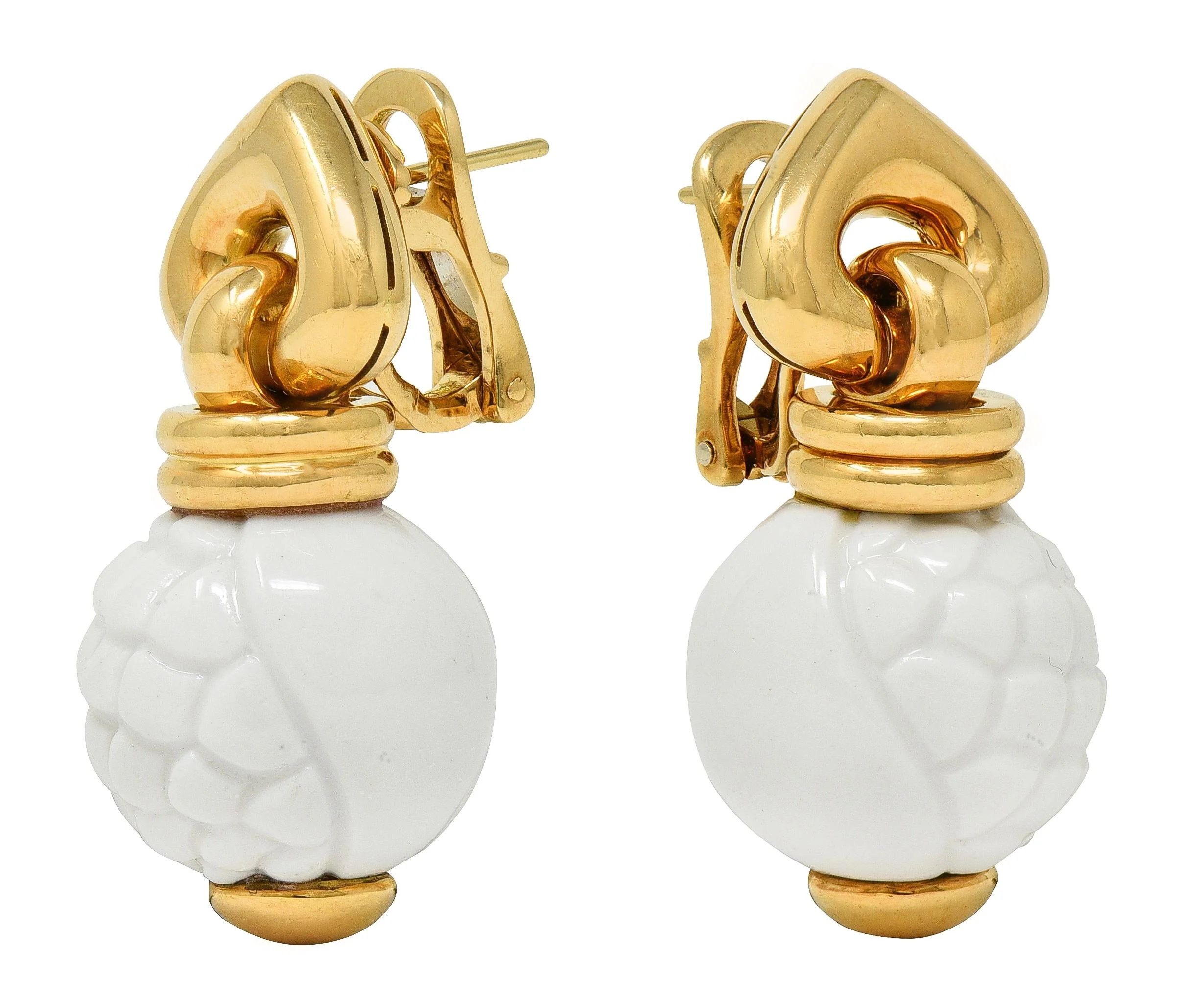 Bulgari 1990's Ceramic 18 Karat Yellow Gold Chandra Beaded Drop Ear-Clip Earrings - Image 7